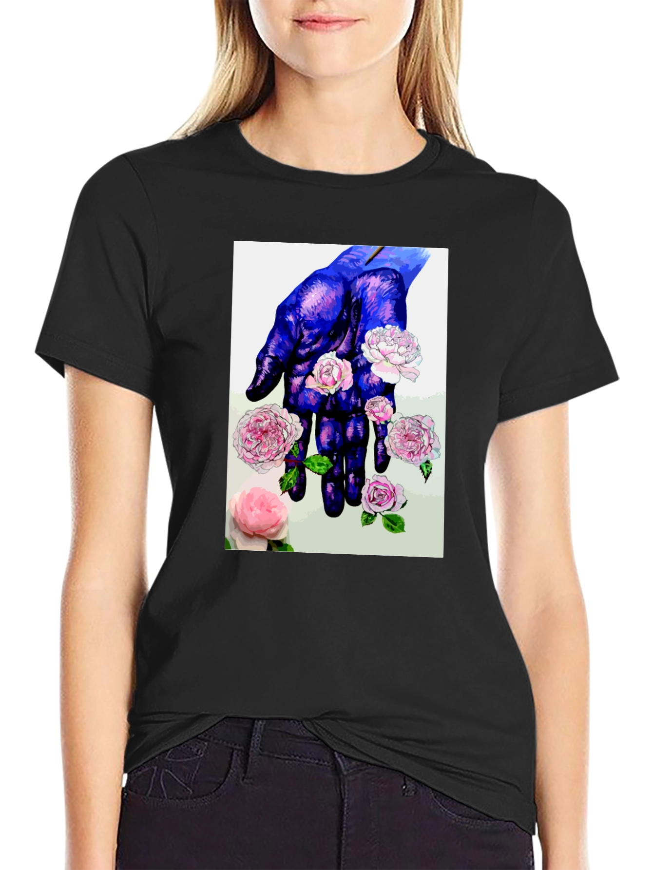 Floral Hand Print T-Shirt - Unique Artistic Design