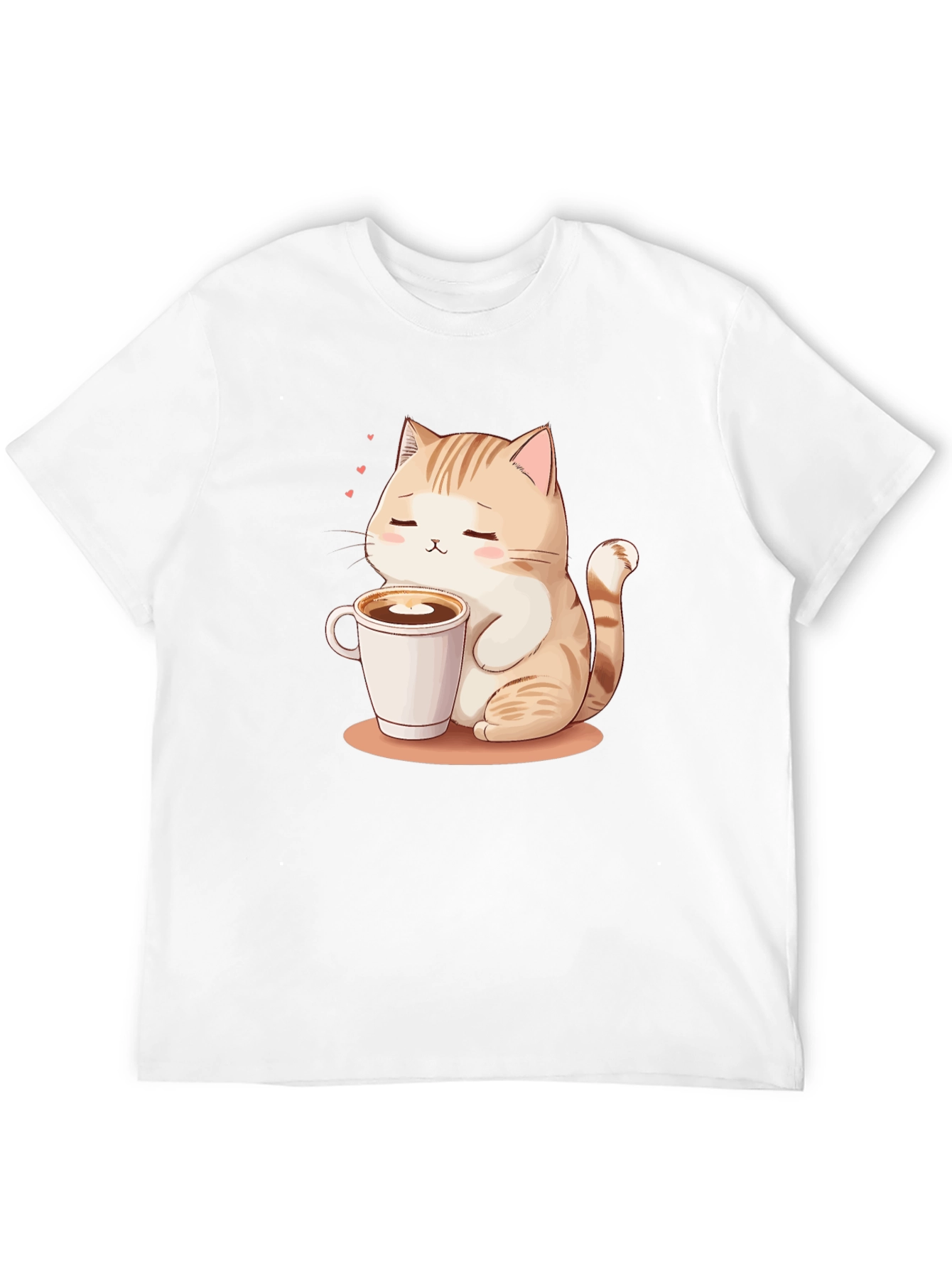 Cute Cat & Coffee Graphic Tee - Black