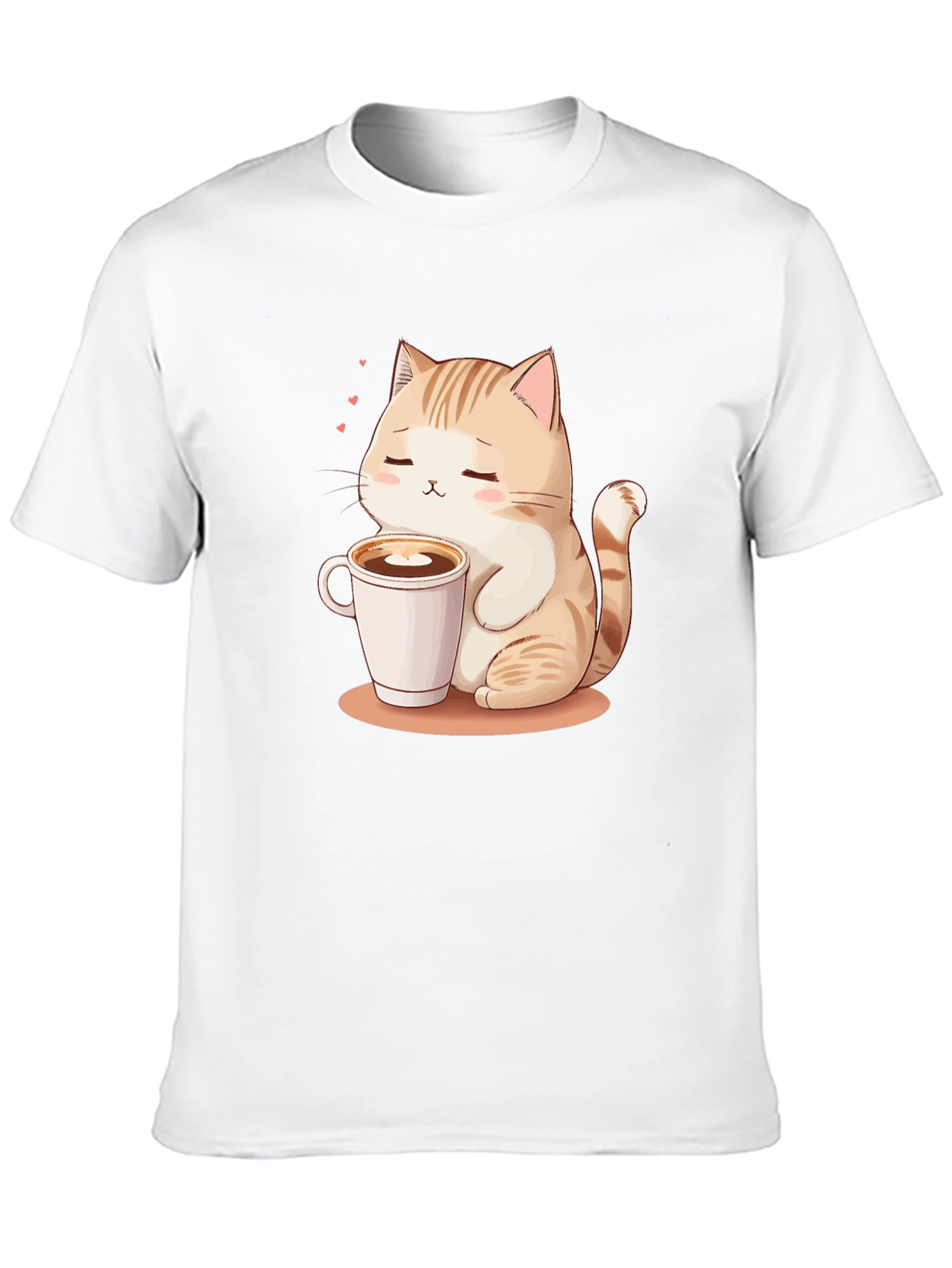 Cute Cat & Coffee Graphic Tee - Black