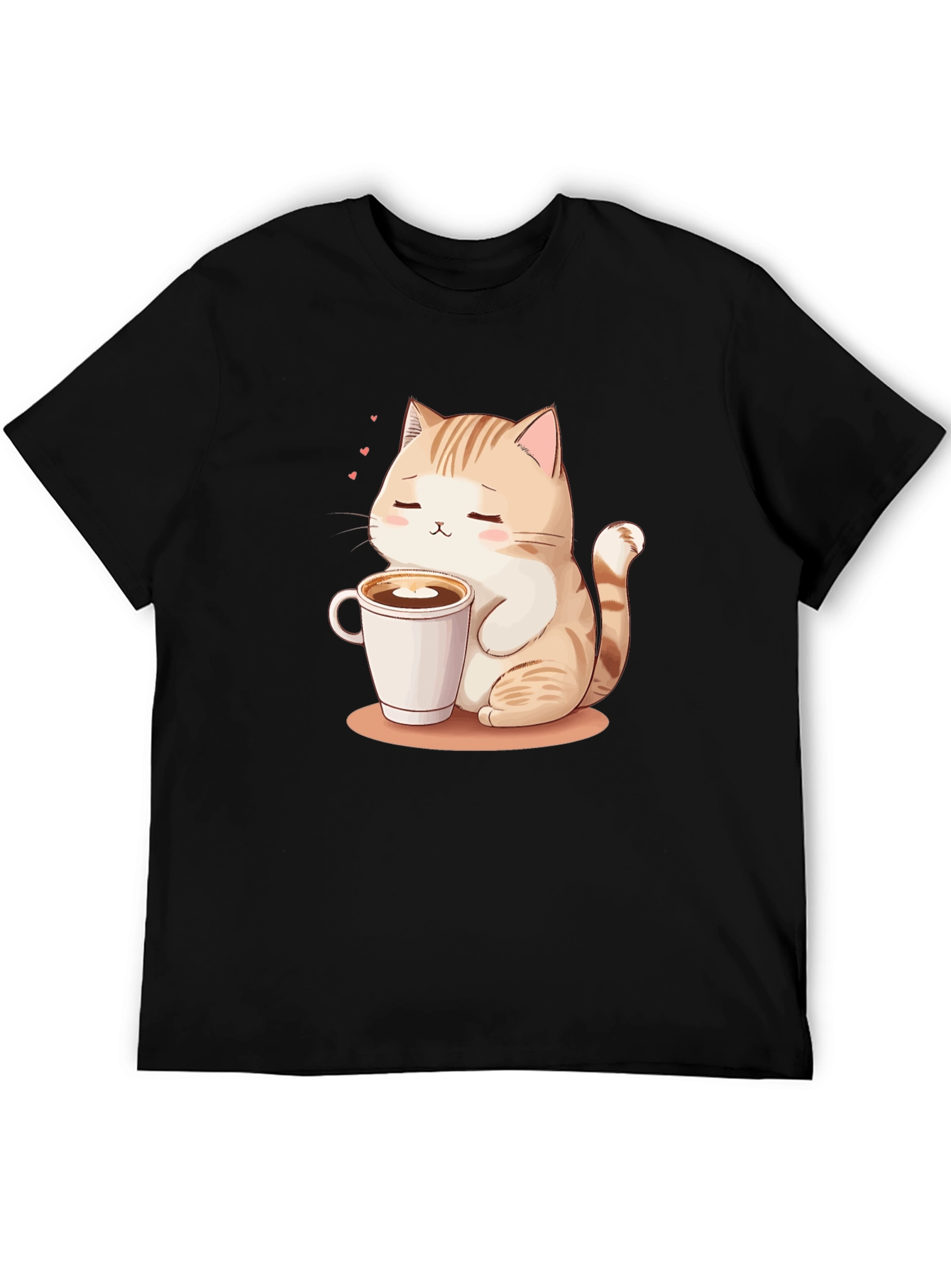 Cute Cat & Coffee Graphic Tee - Black