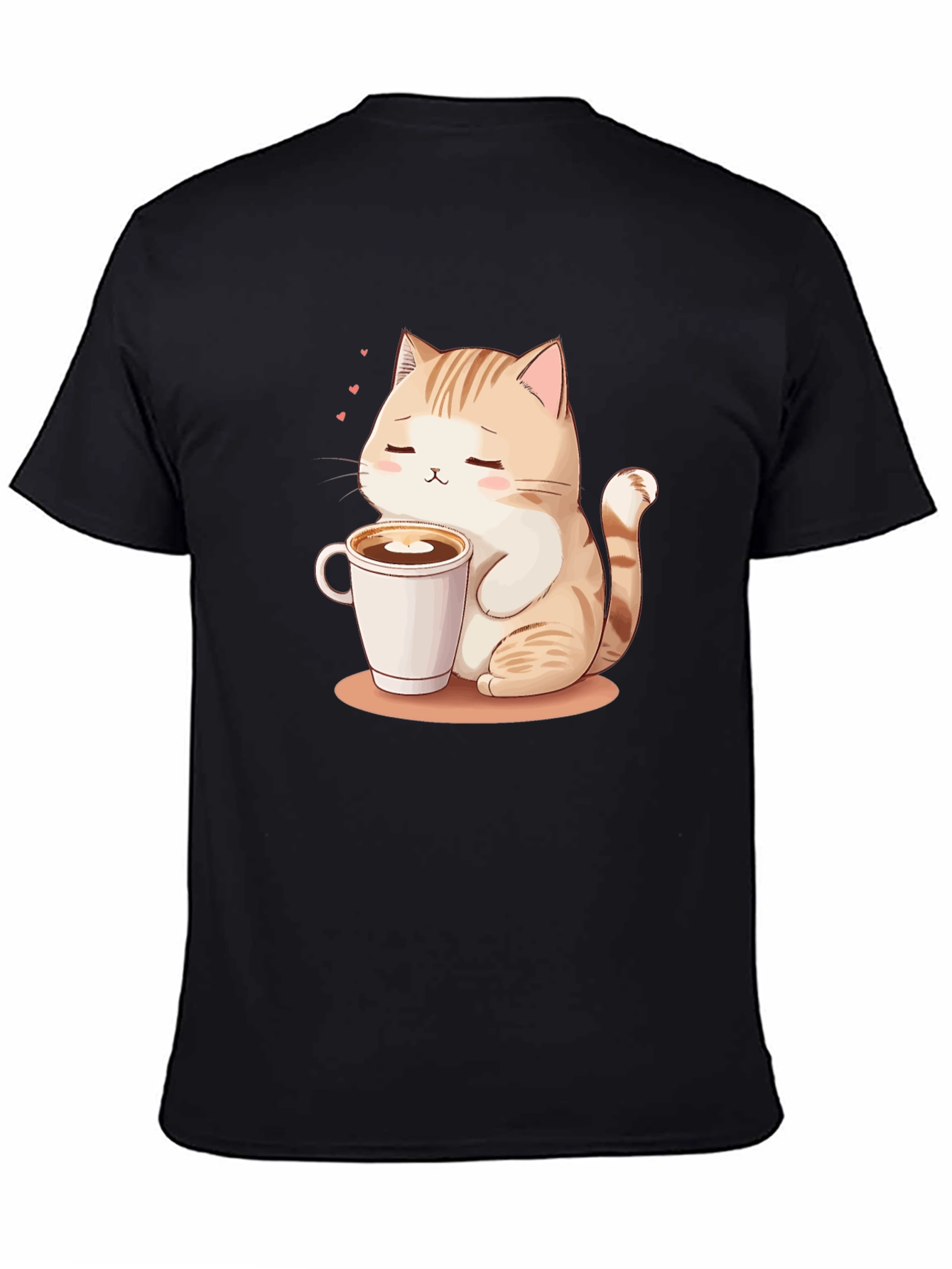 Cute Cat & Coffee Graphic Tee - Black