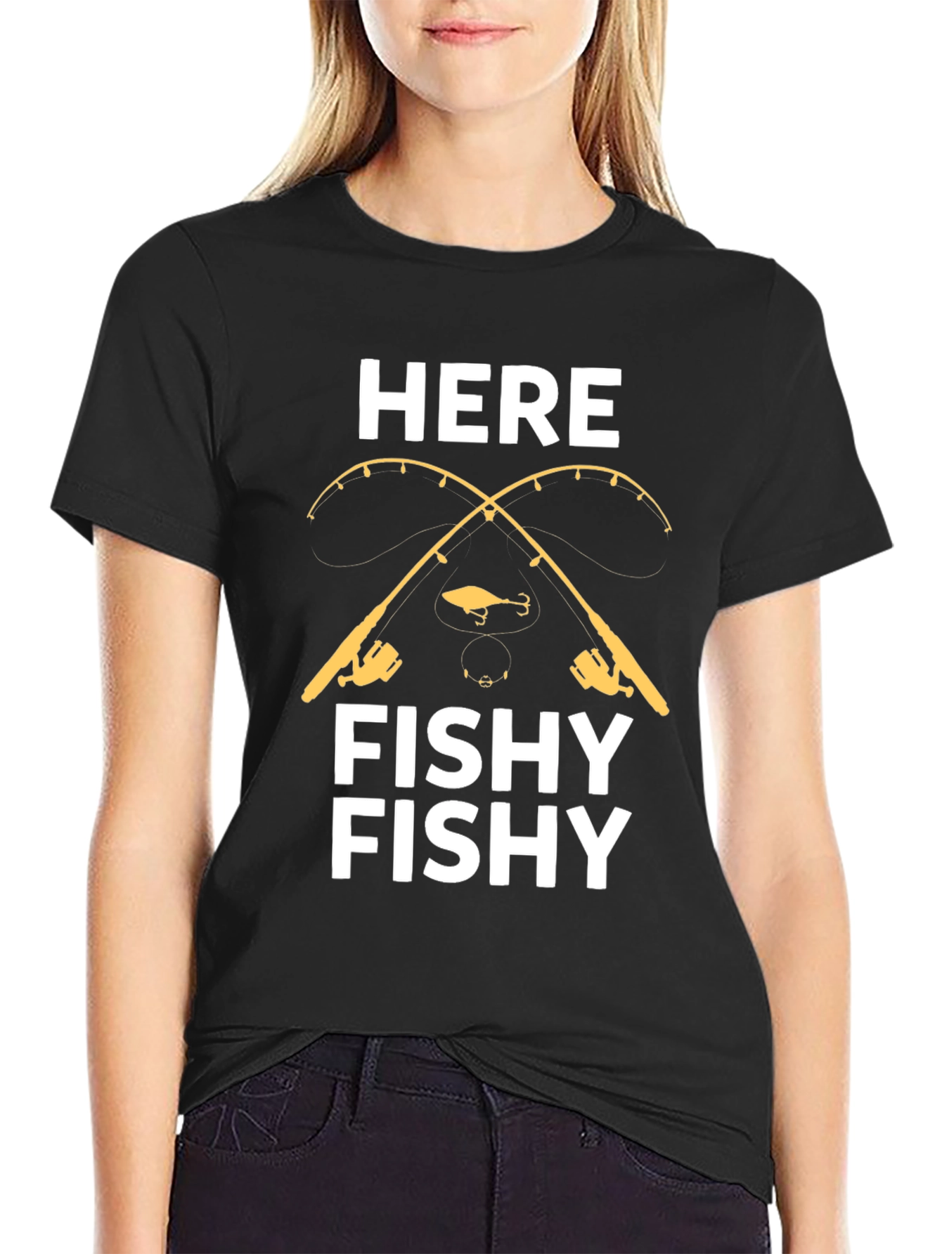 Here Fishy Fishy T-Shirt - Fishing Rods Graphic Tee