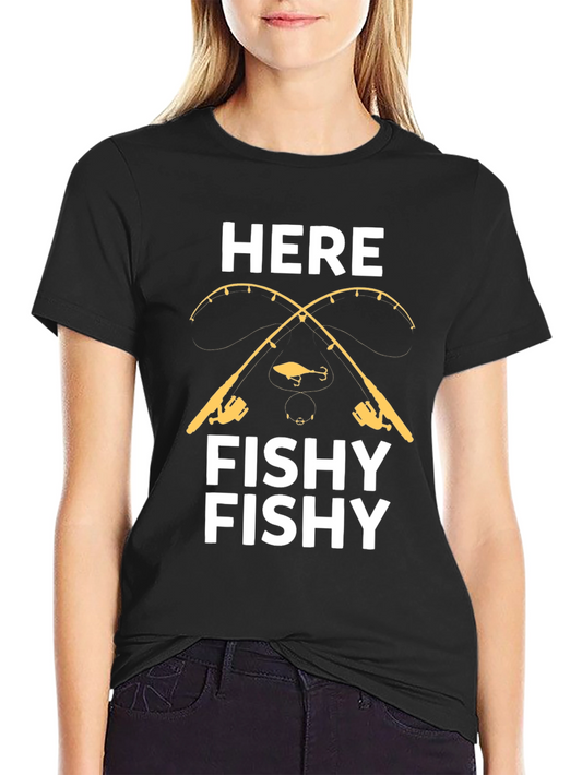 Here Fishy Fishy T-Shirt - Fishing Rods Graphic Tee