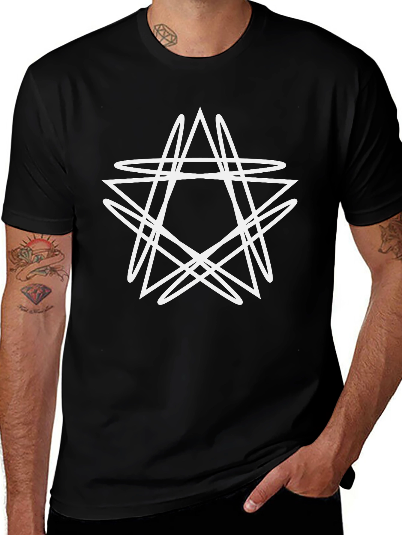 Occult Star Graphic Print Black Tee