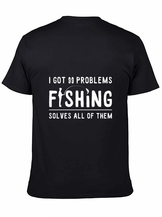 Fishing Solves Problems Tee - Black Graphic T-Shirt