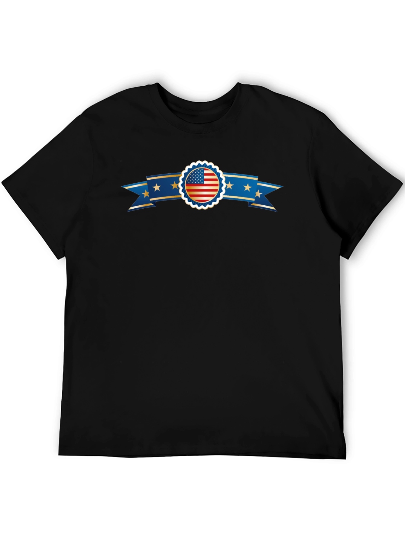 American Flag Ribbon Graphic Black T-Shirt