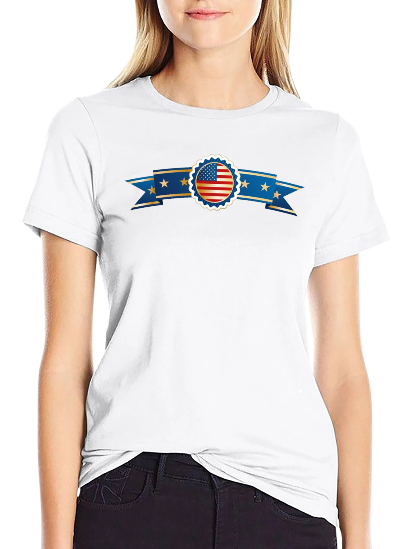 American Flag Ribbon Graphic Black T-Shirt