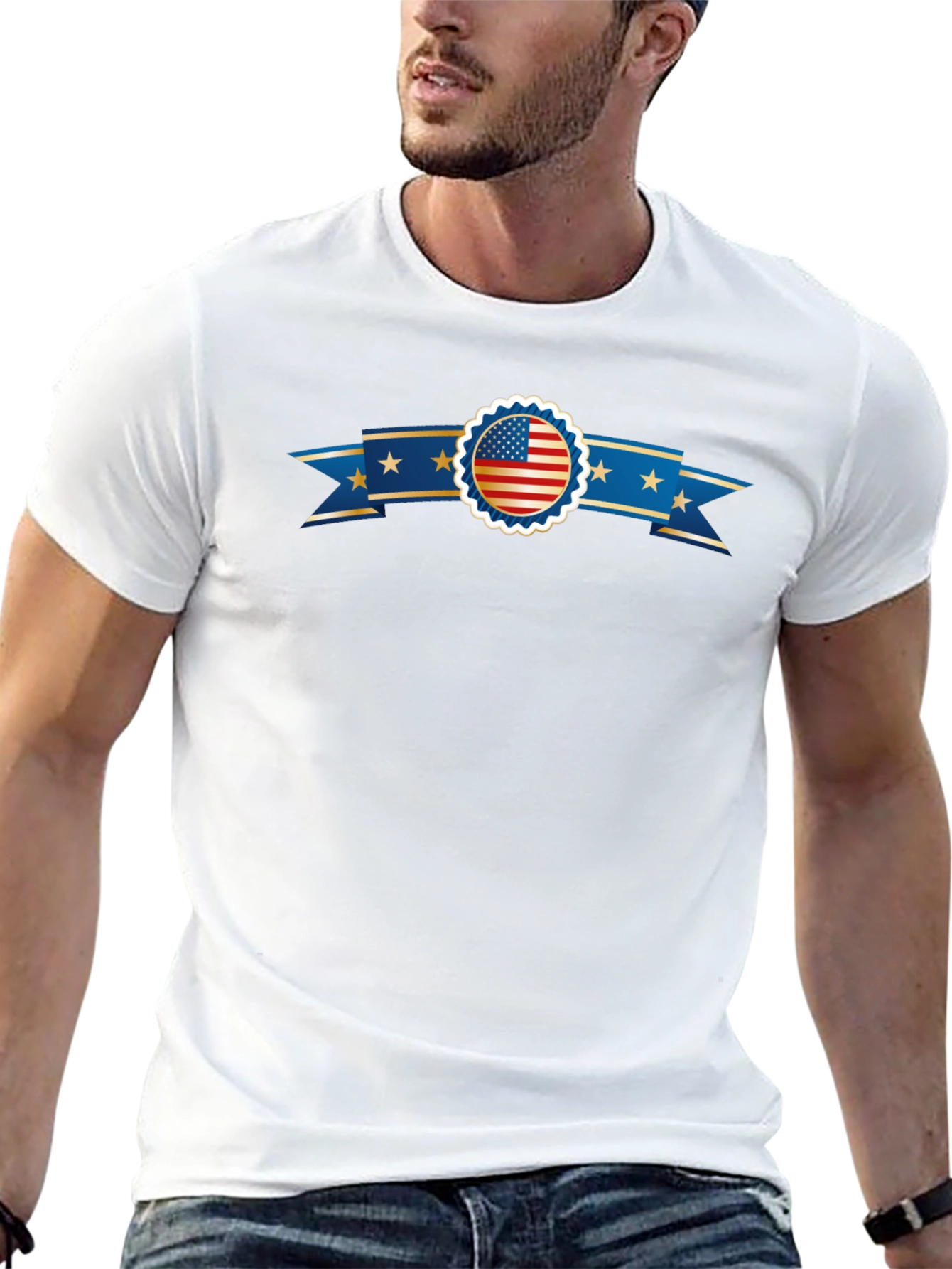 American Flag Ribbon Graphic Black T-Shirt