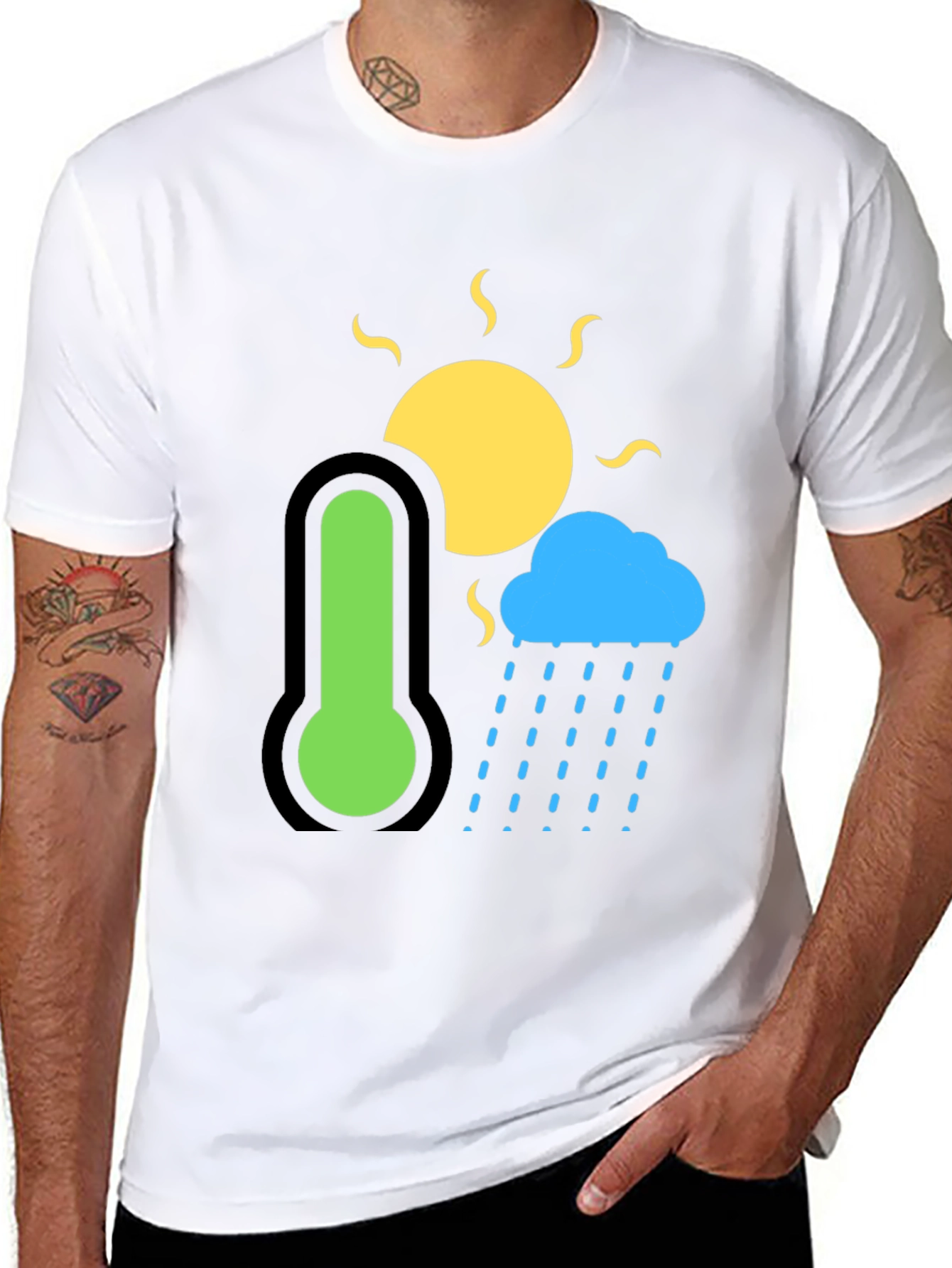 Weather Graphic T-Shirt - Sun Cloud & Thermometer
