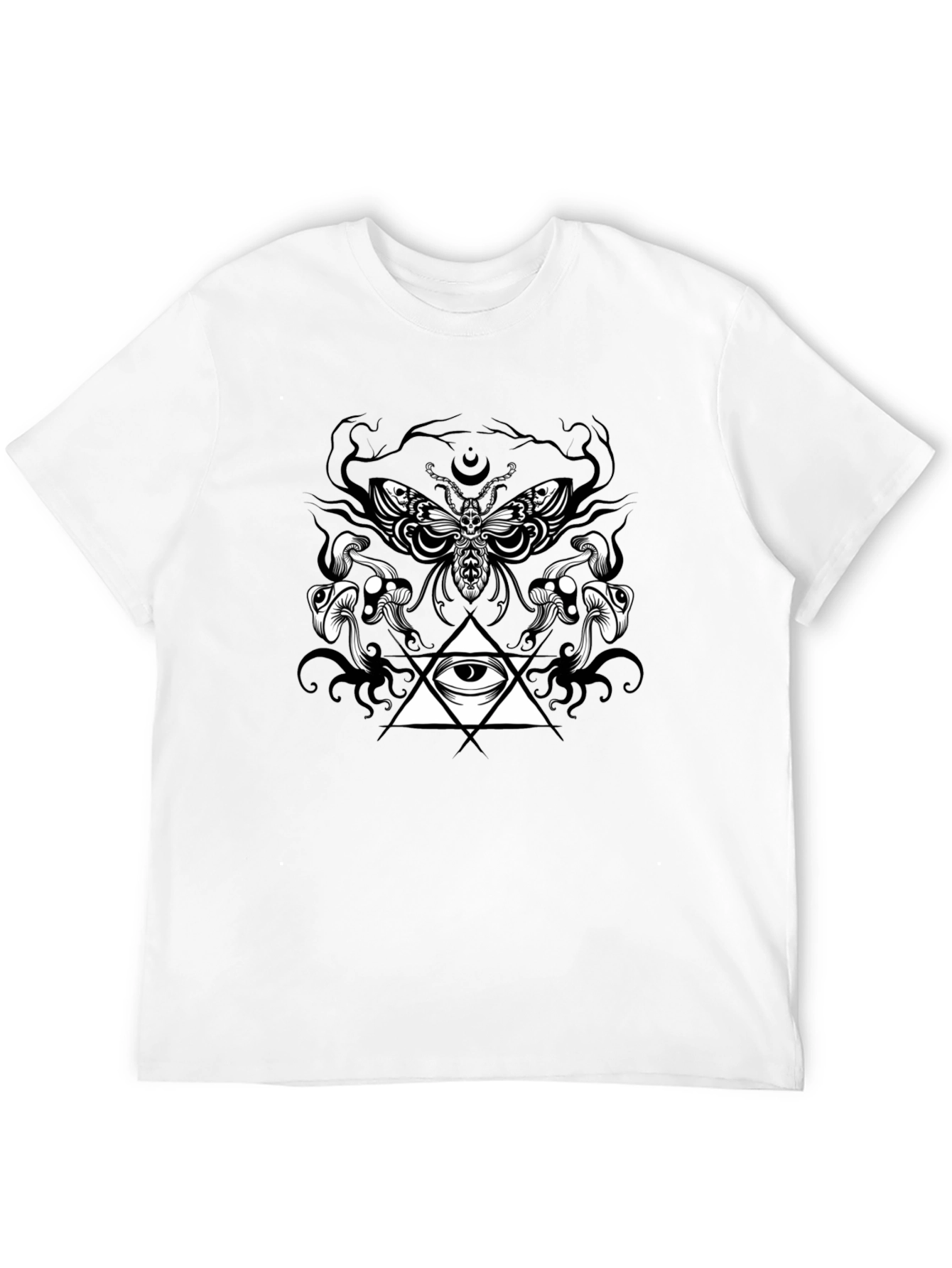 Moth Mushrooms & Eye Graphic Black T-Shirt