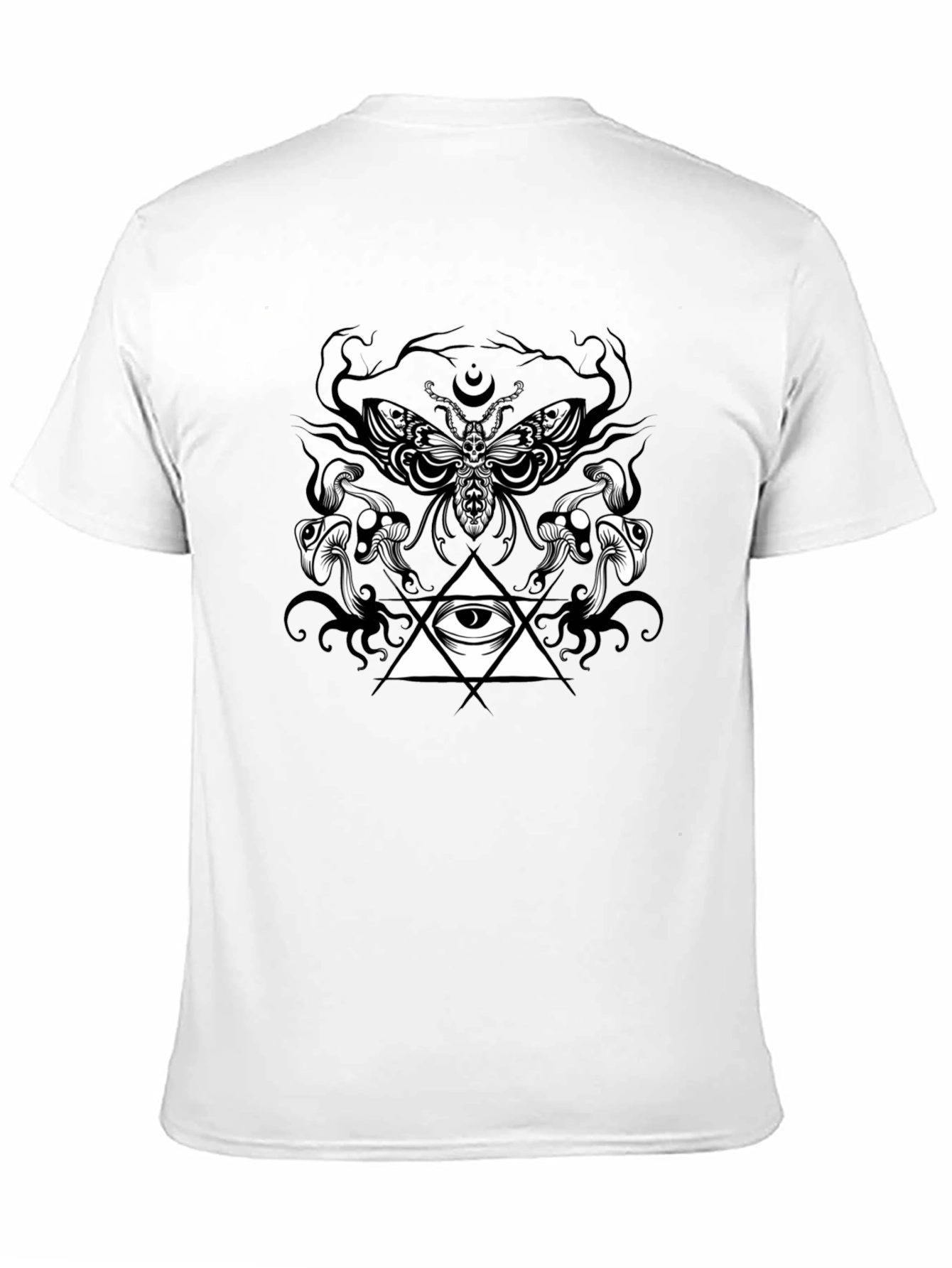 Moth Mushrooms & Eye Graphic Black T-Shirt