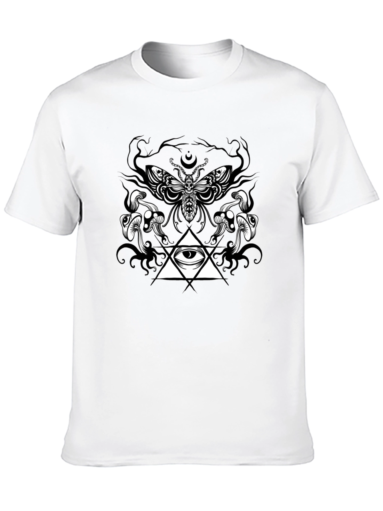 Moth Mushrooms & Eye Graphic Black T-Shirt