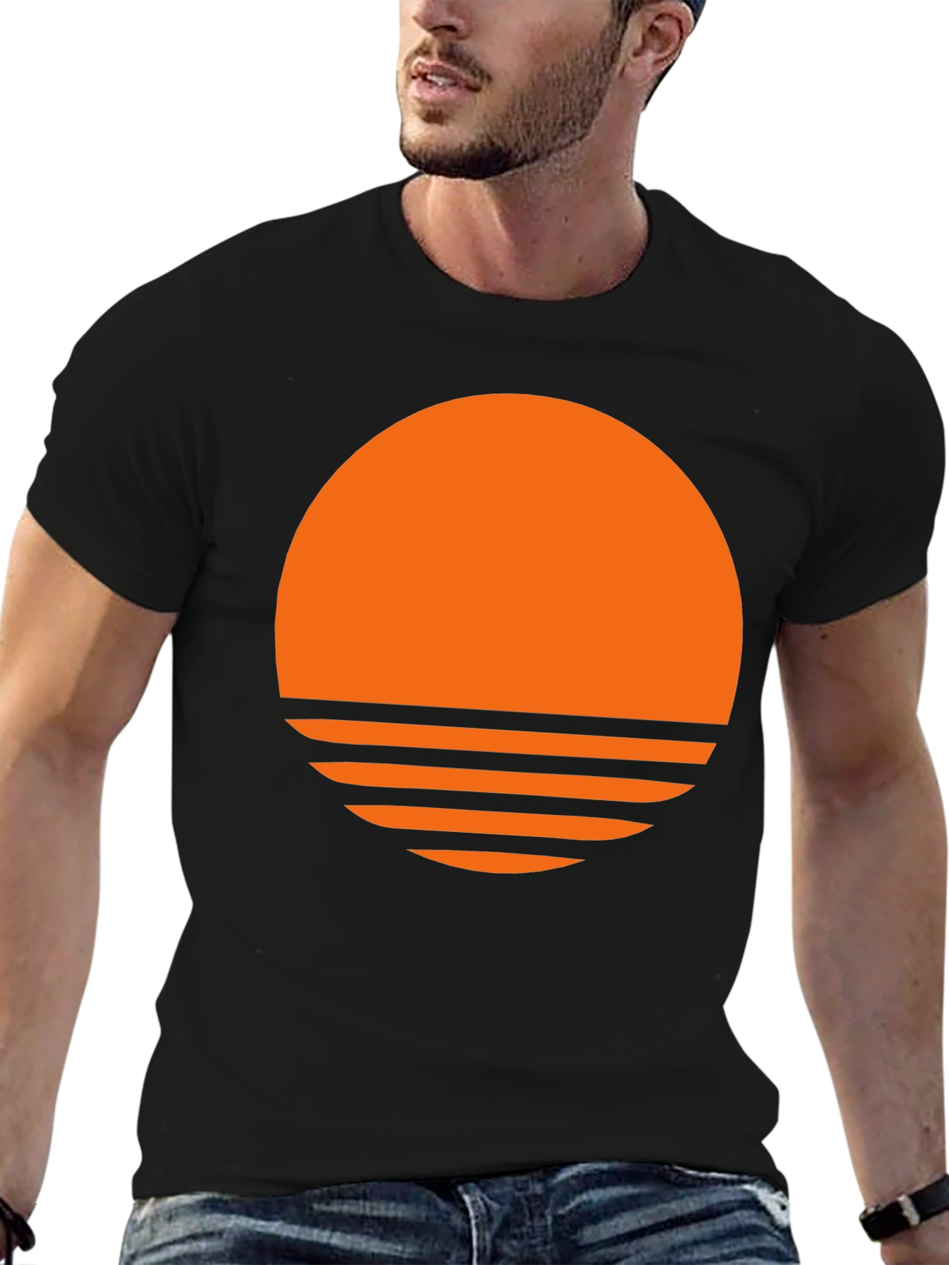 Retro Sunset Graphic T-Shirt - Trendy Black Tee