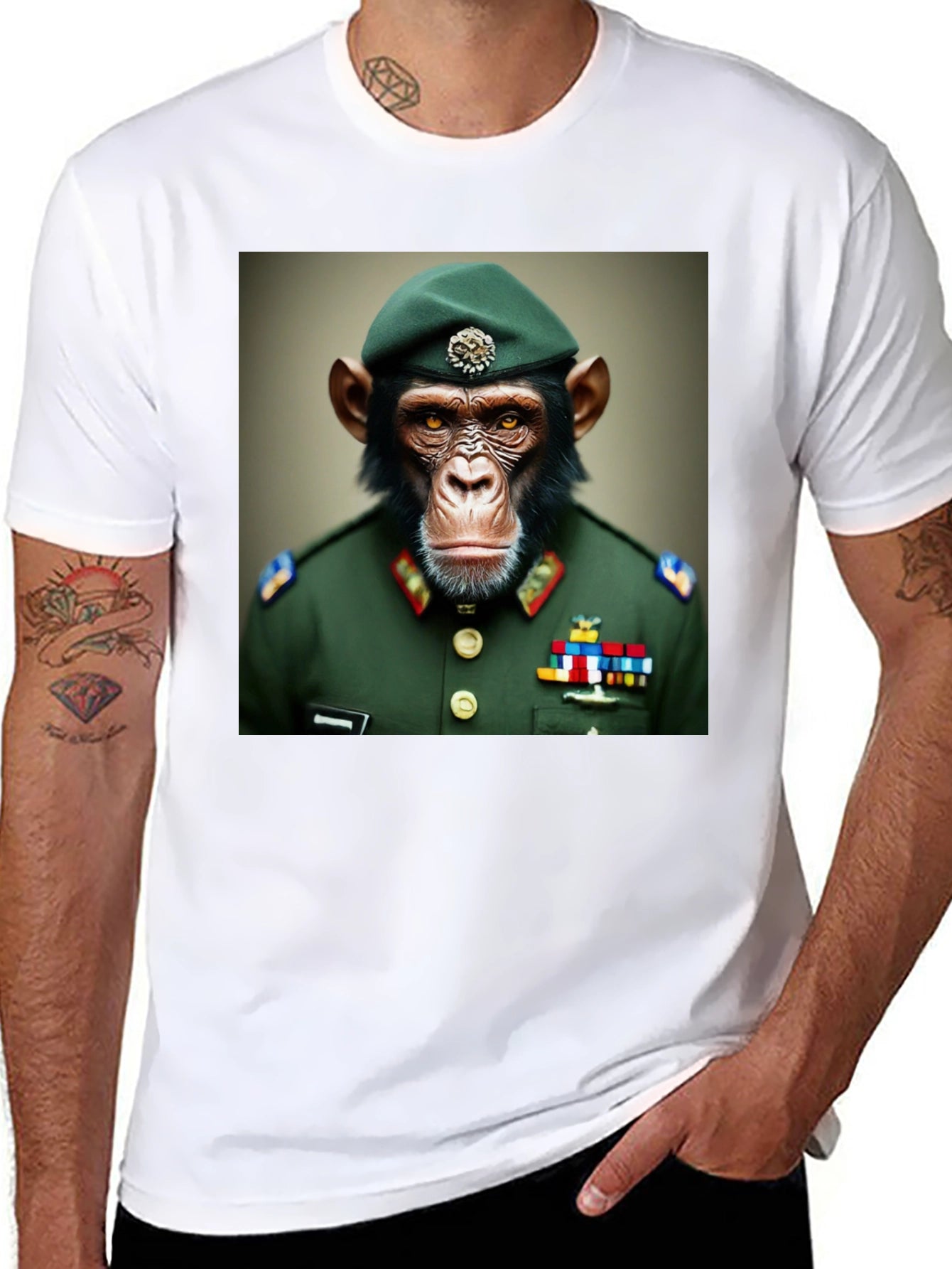 Chimp General T-Shirt: Novelty Military Ape Tee