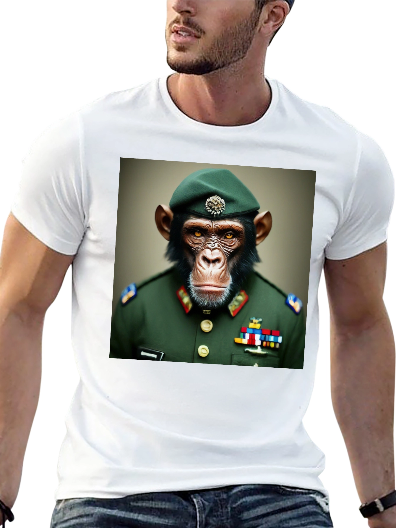Chimp General T-Shirt: Novelty Military Ape Tee