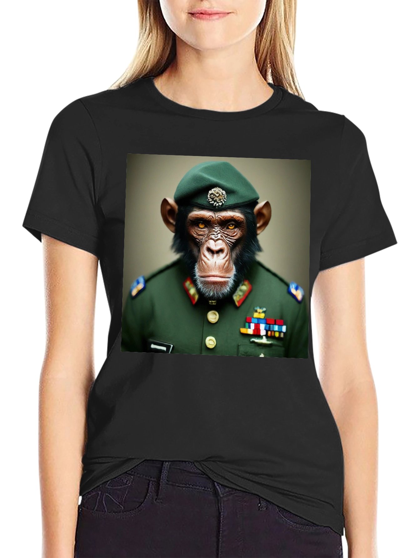 Chimp General T-Shirt: Novelty Military Ape Tee