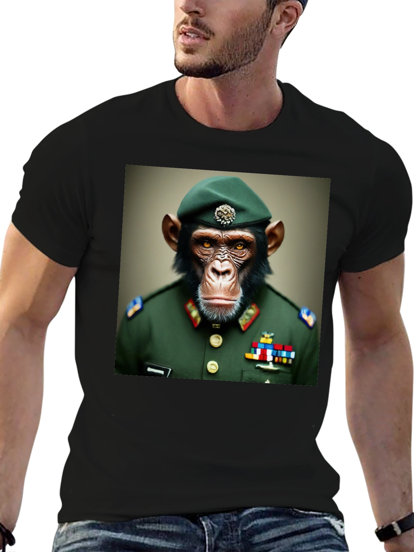 Chimp General T-Shirt: Novelty Military Ape Tee