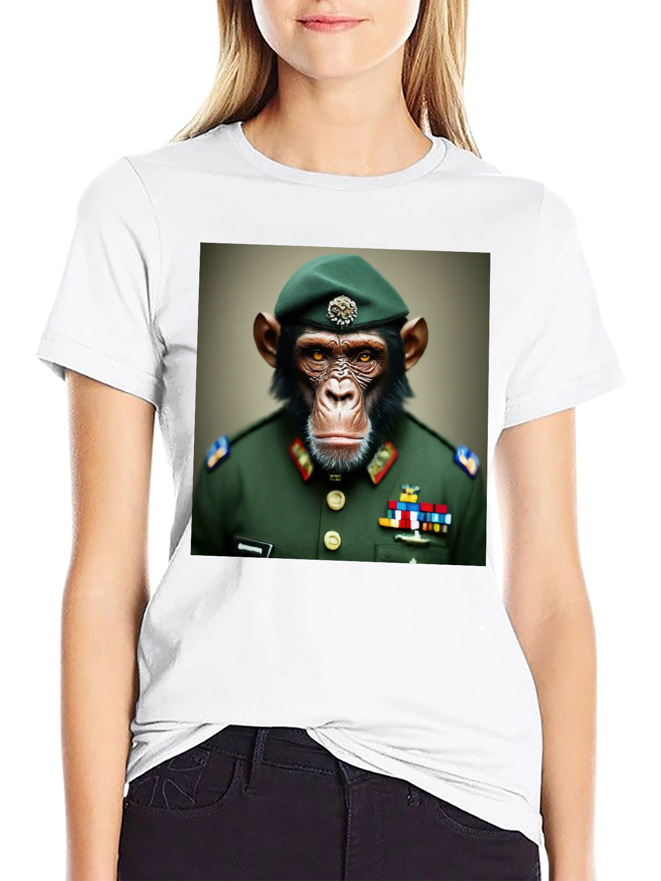 Chimp General T-Shirt: Novelty Military Ape Tee