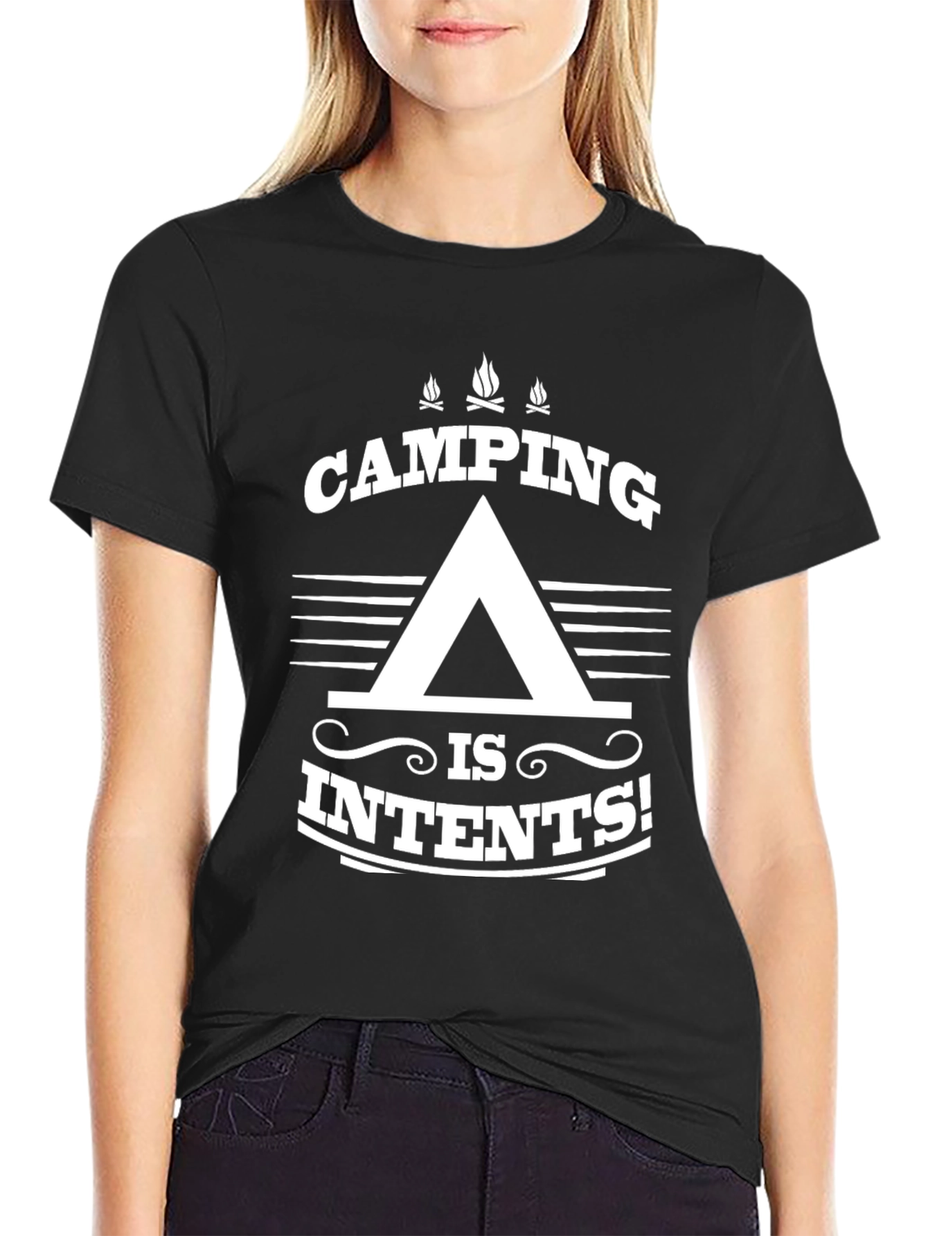 Camping Is Intents! Black Graphic T-Shirt