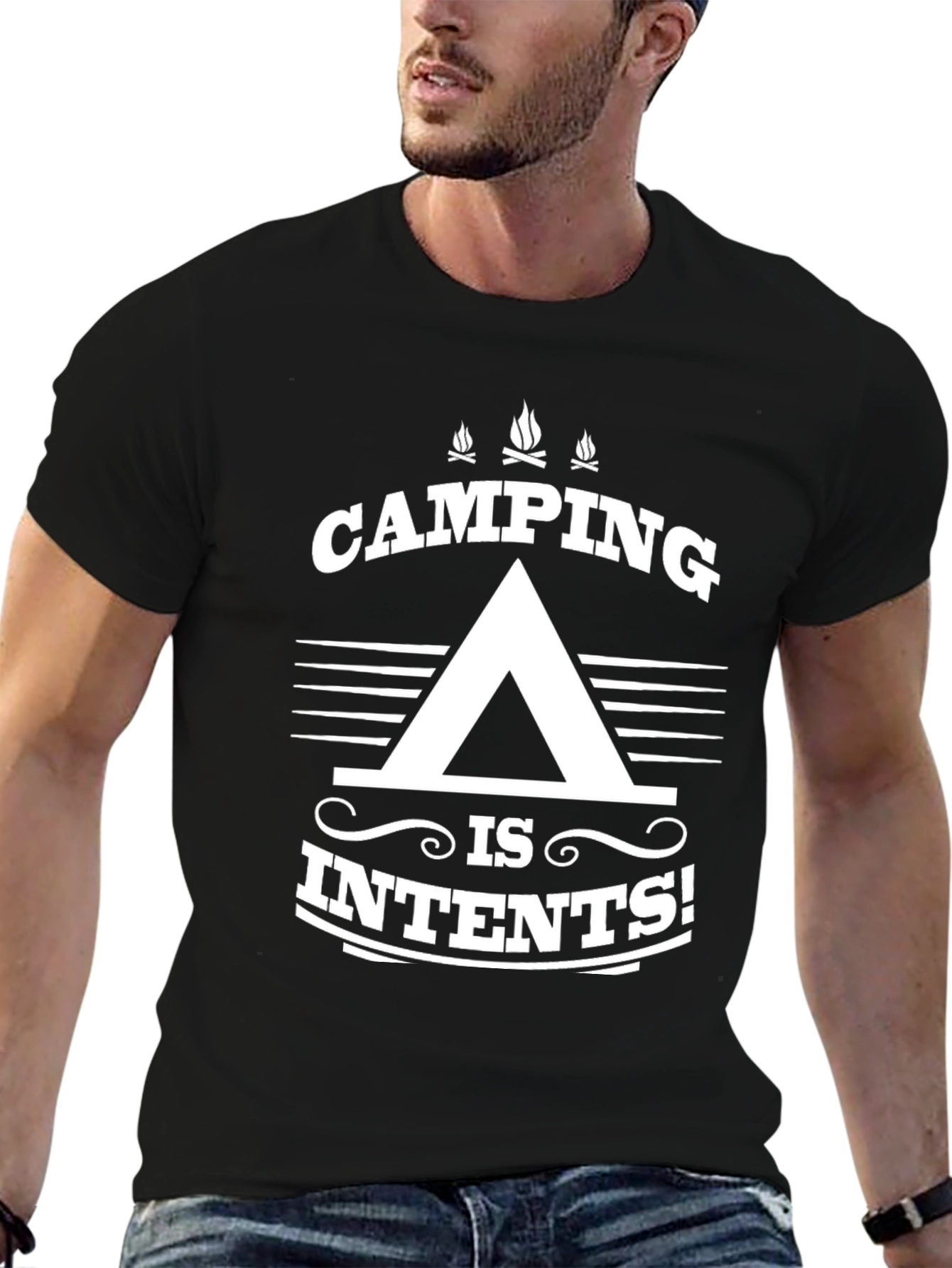 Camping Is Intents! Black Graphic T-Shirt
