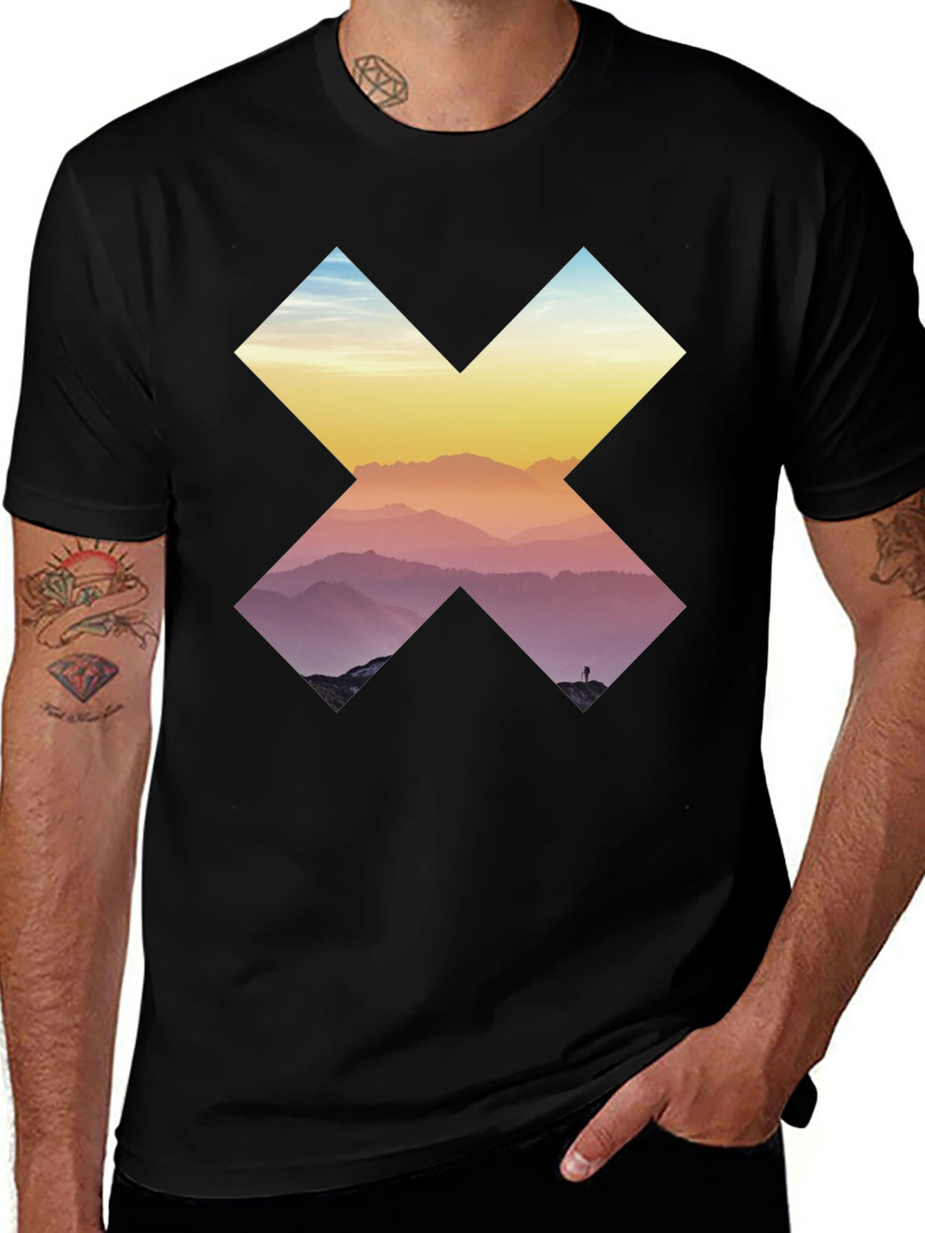 Mountains in Cross Graphic Tee - Black