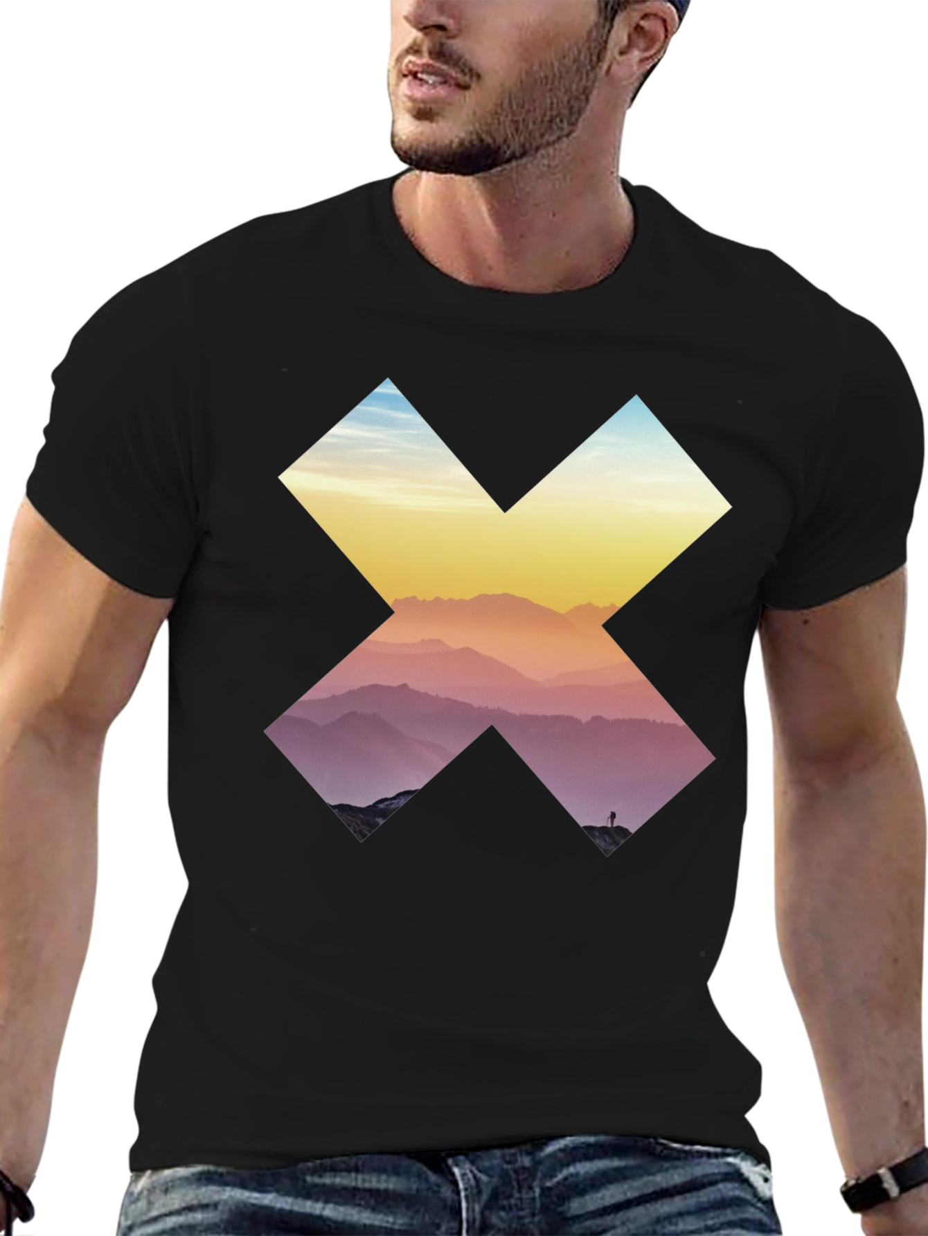 Mountains in Cross Graphic Tee - Black