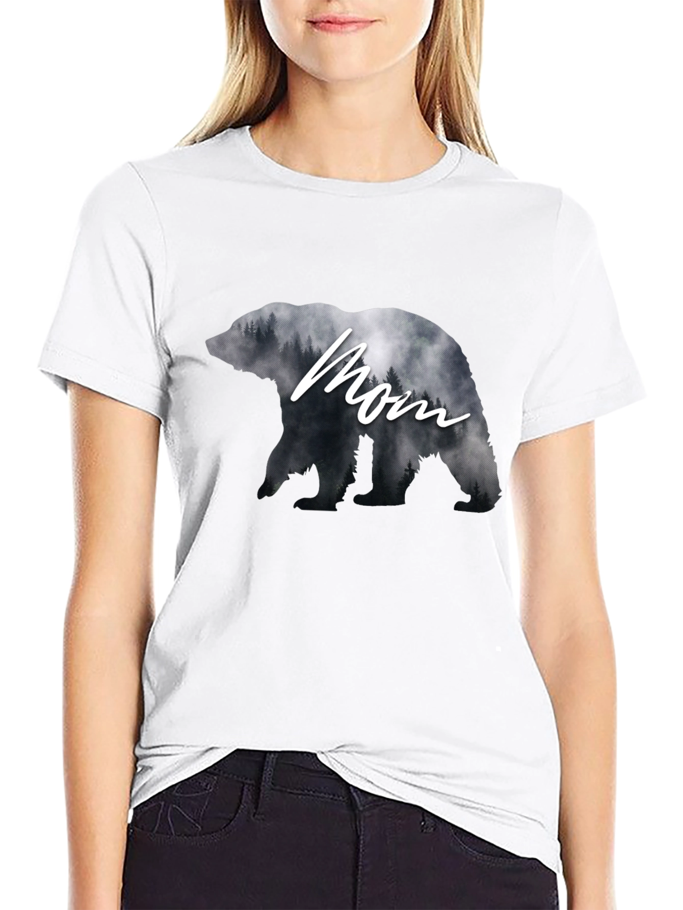 Mom Bear Forest Graphic Tee - Black