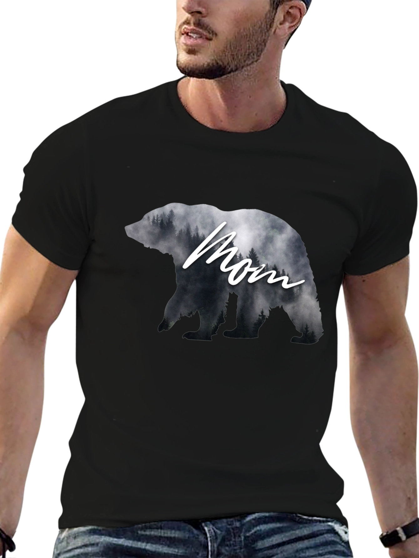 Mom Bear Forest Graphic Tee - Black