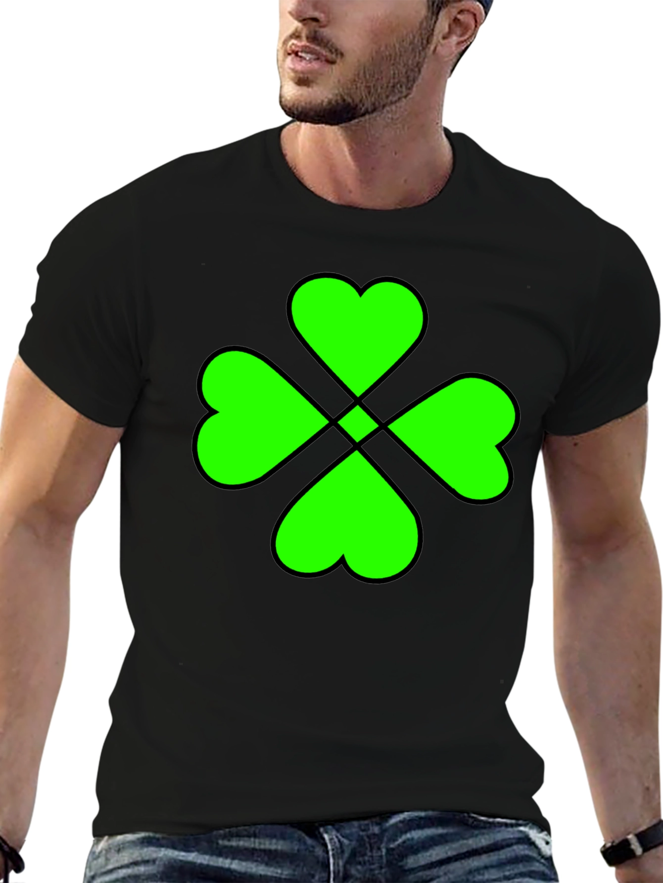 Lucky Green Clover Graphic Black T-Shirt