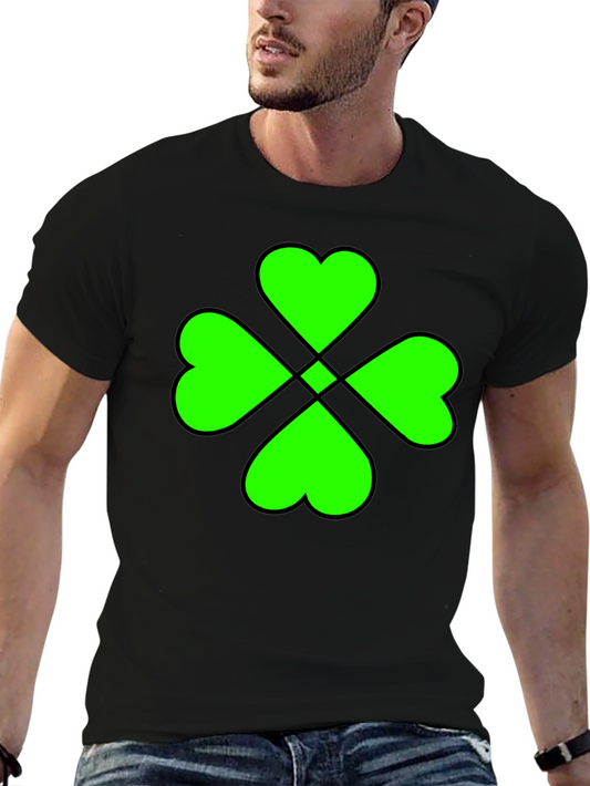 Lucky Green Clover Graphic Black T-Shirt