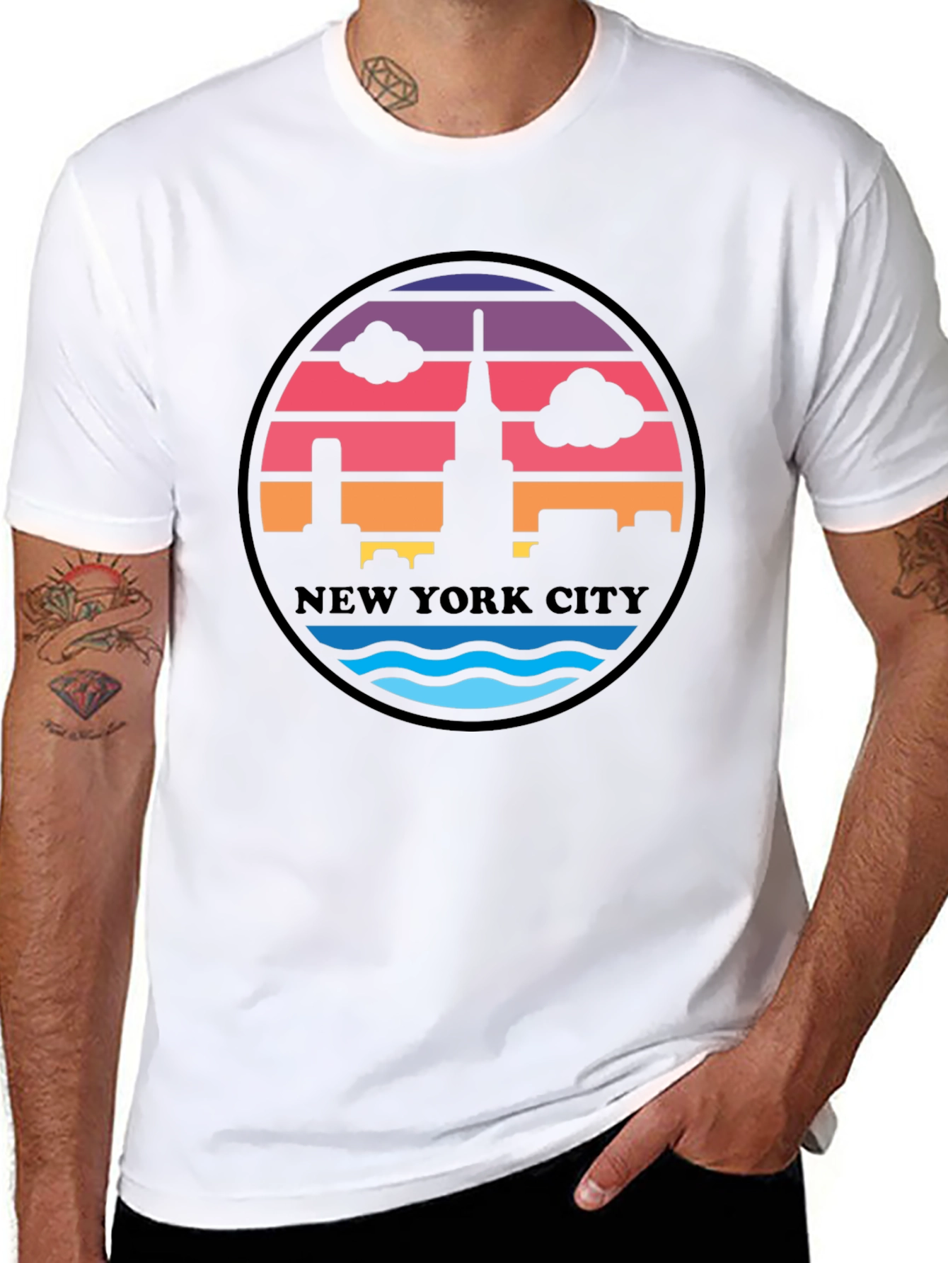 Retro New York City Skyline Black T-Shirt