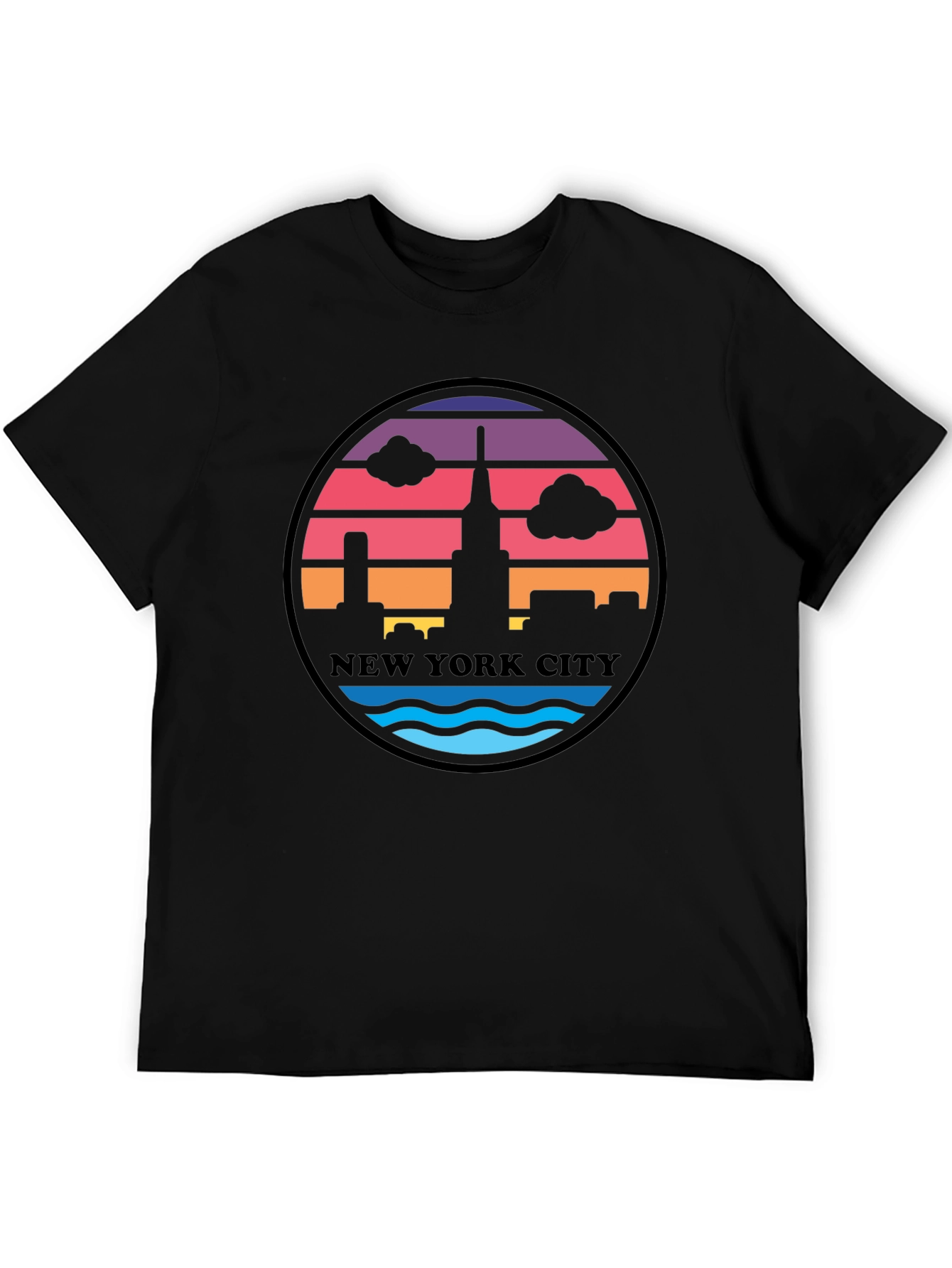 Retro New York City Skyline Black T-Shirt