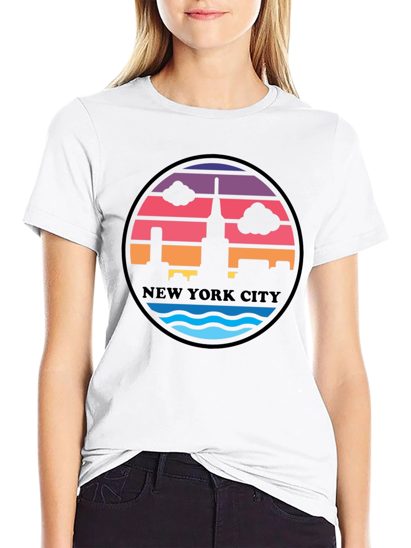Retro New York City Skyline Black T-Shirt