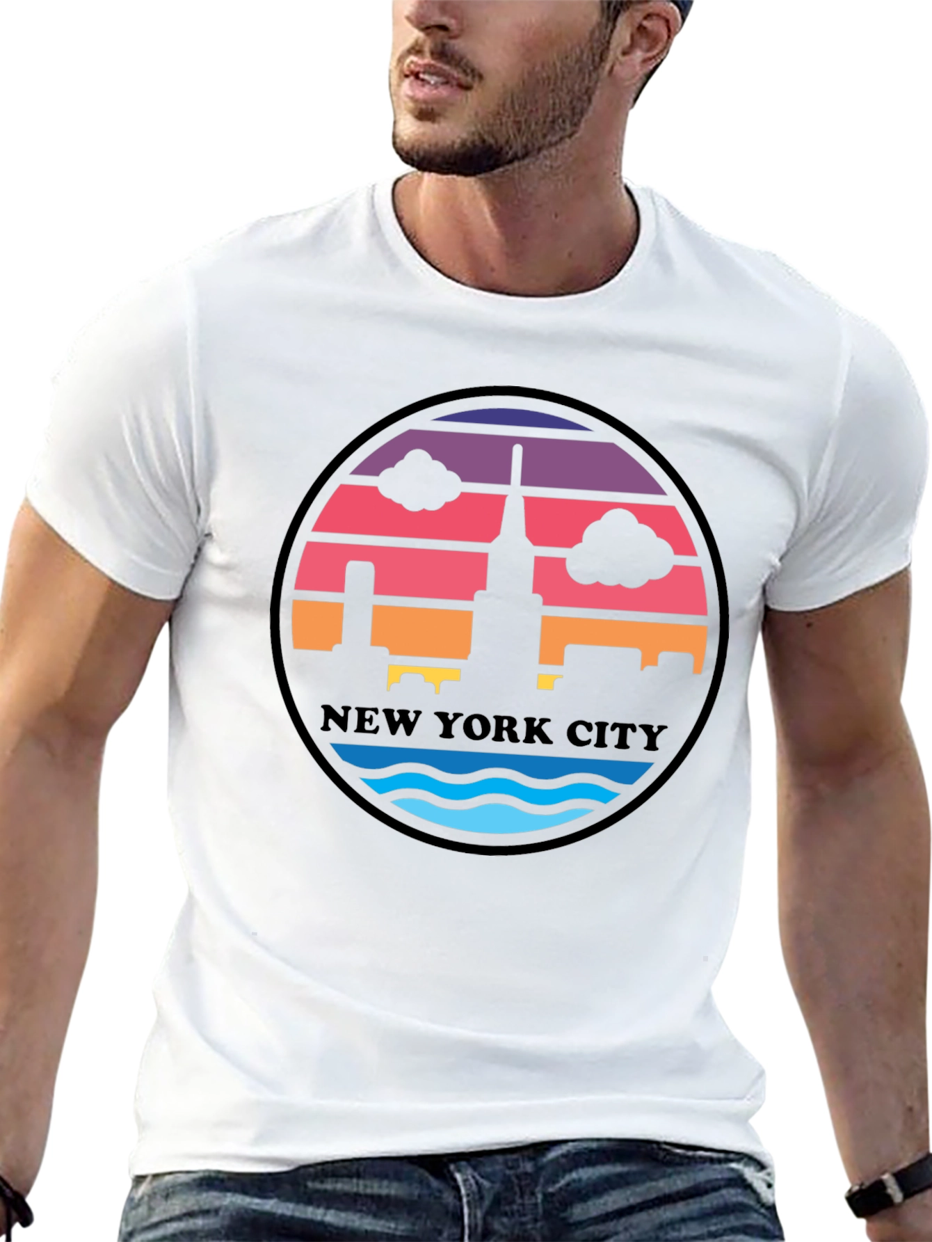 Retro New York City Skyline Black T-Shirt