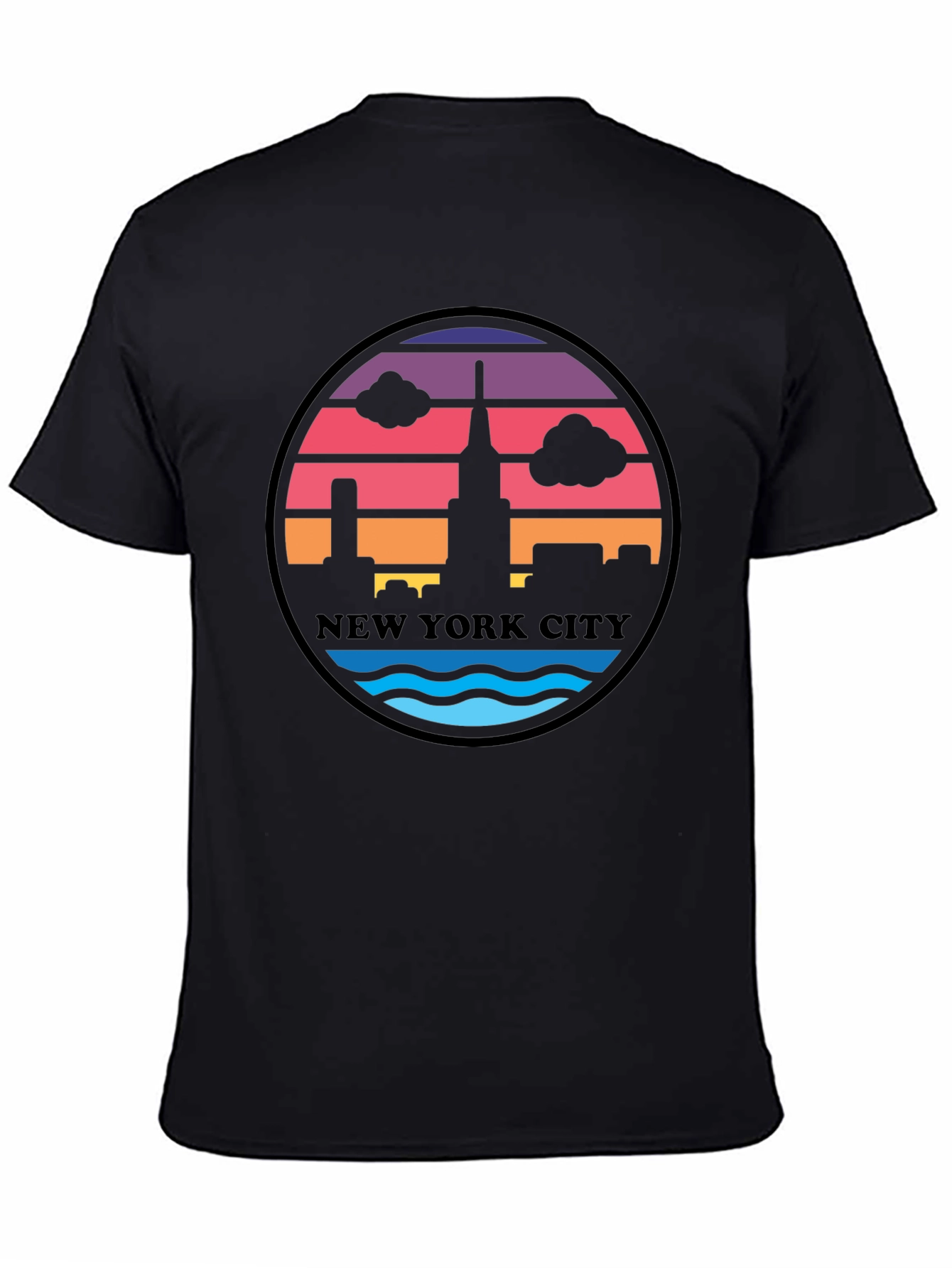 Retro New York City Skyline Black T-Shirt