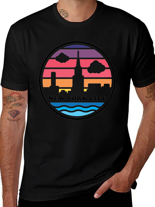 Retro New York City Skyline Black T-Shirt