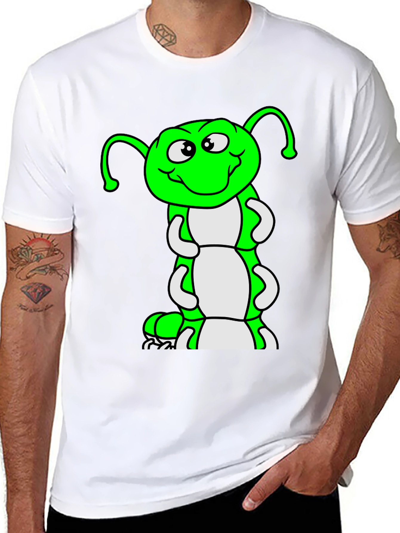 Cartoon Caterpillar Black T-Shirt