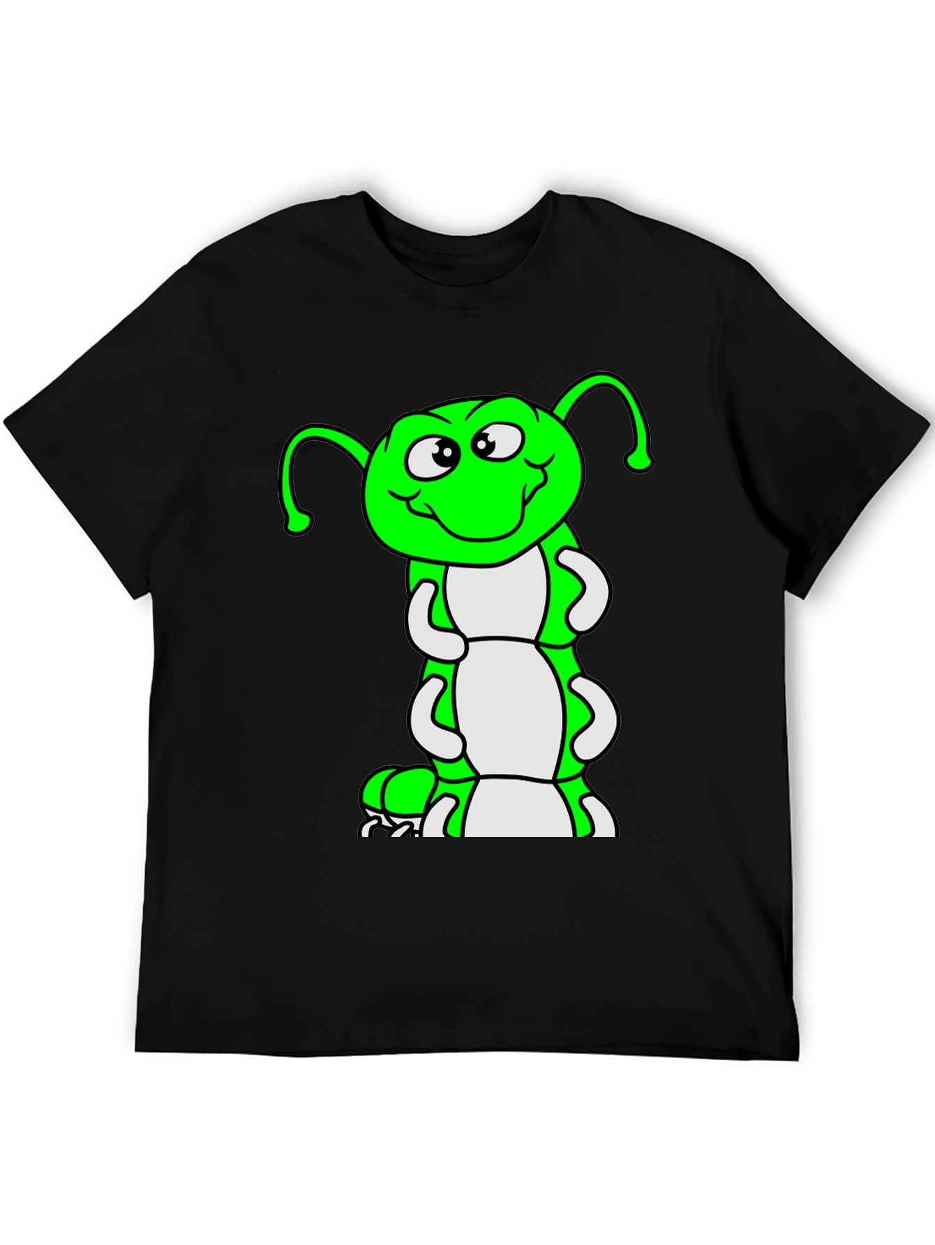 Cartoon Caterpillar Black T-Shirt
