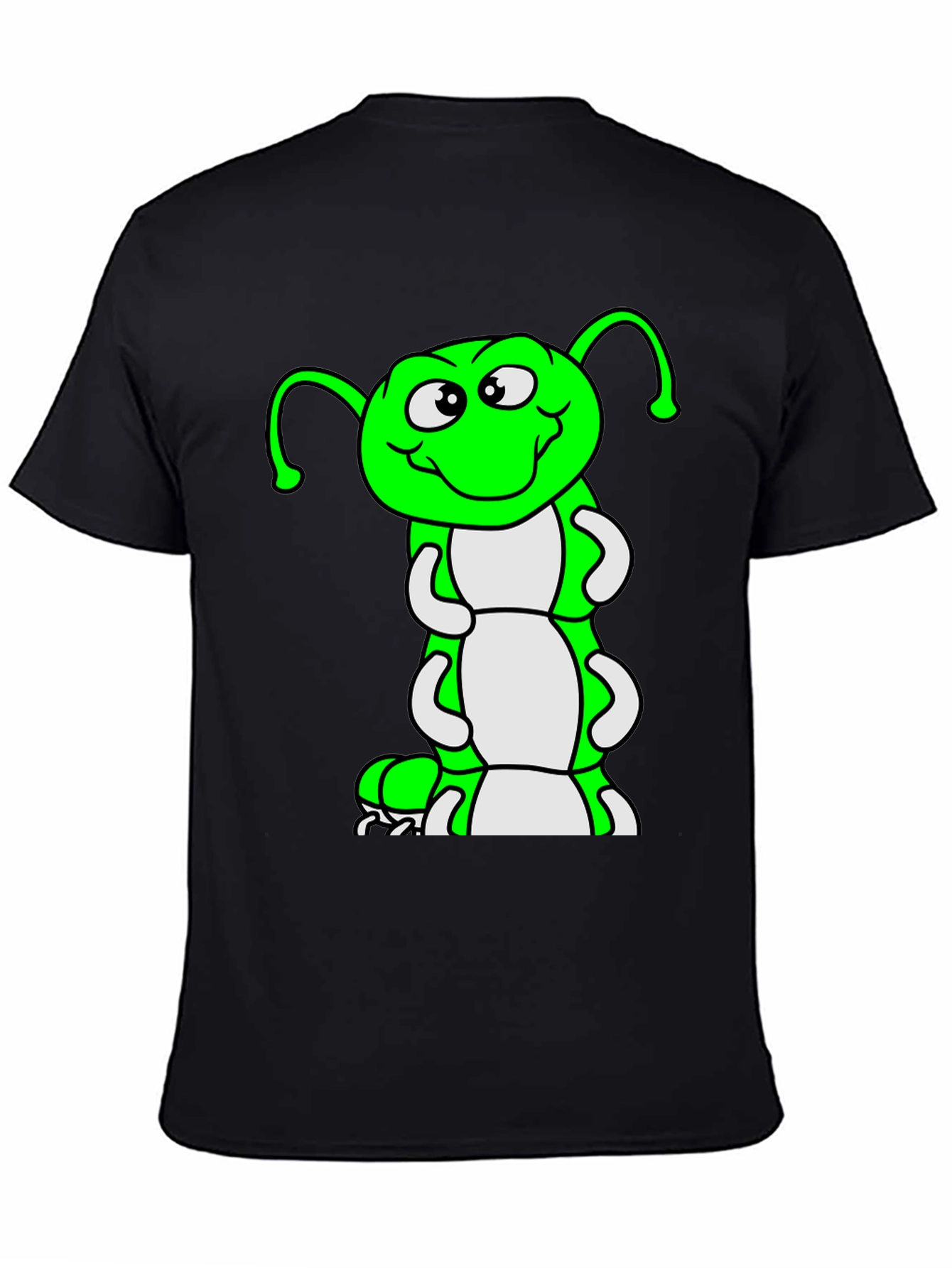 Cartoon Caterpillar Black T-Shirt