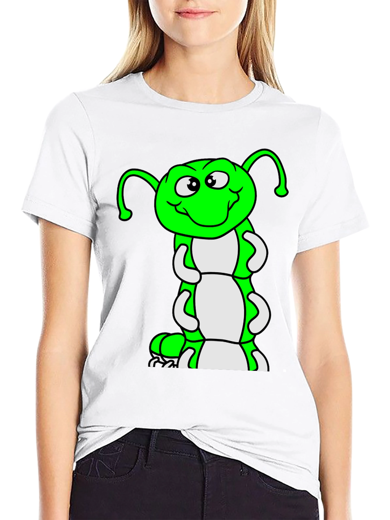 Cartoon Caterpillar Black T-Shirt