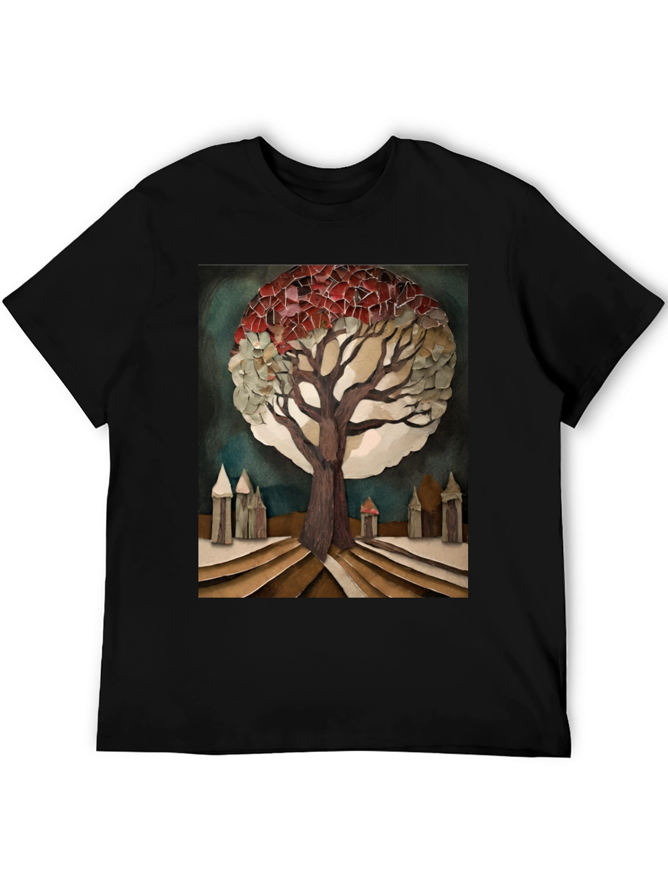 Artistic Tree Print Black T-Shirt