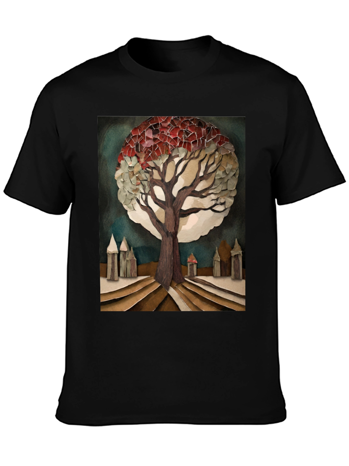 Artistic Tree Print Black T-Shirt