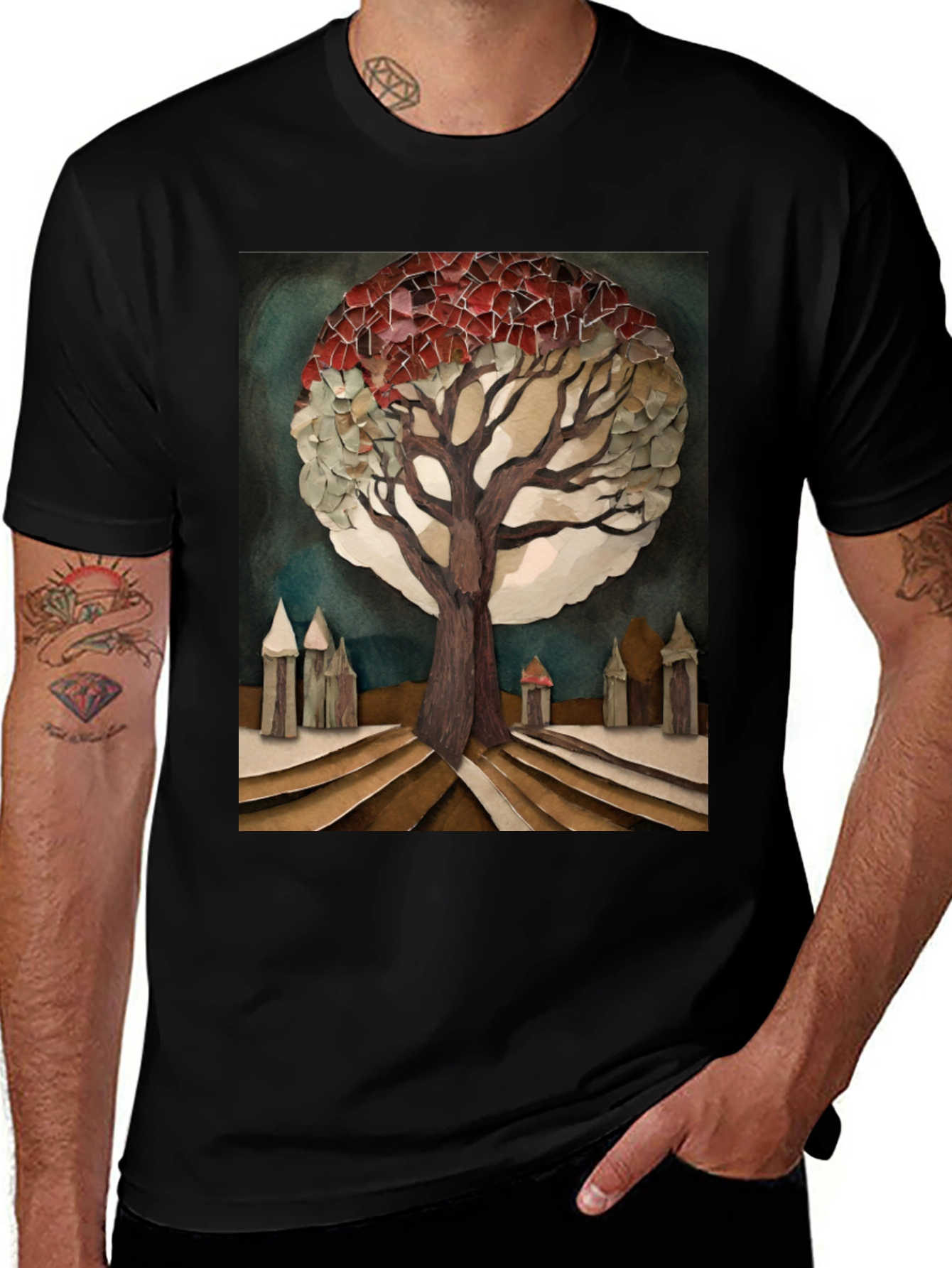 Artistic Tree Print Black T-Shirt