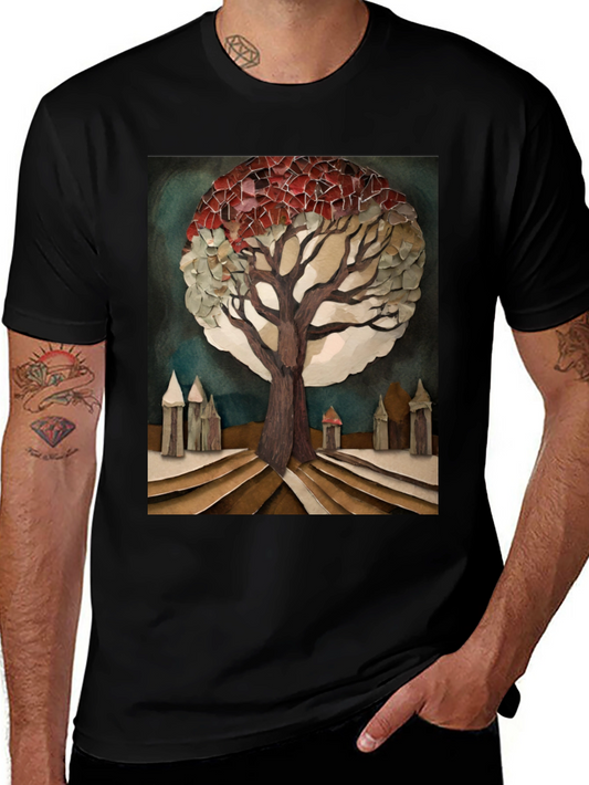 Artistic Tree Print Black T-Shirt