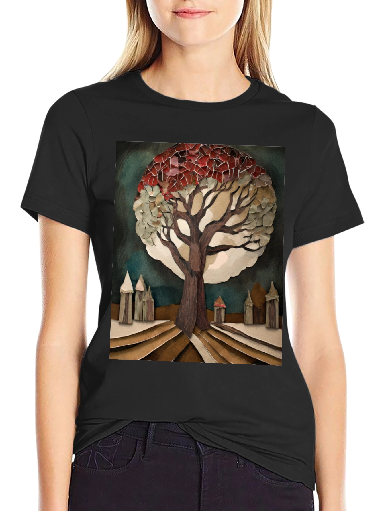 Artistic Tree Print Black T-Shirt