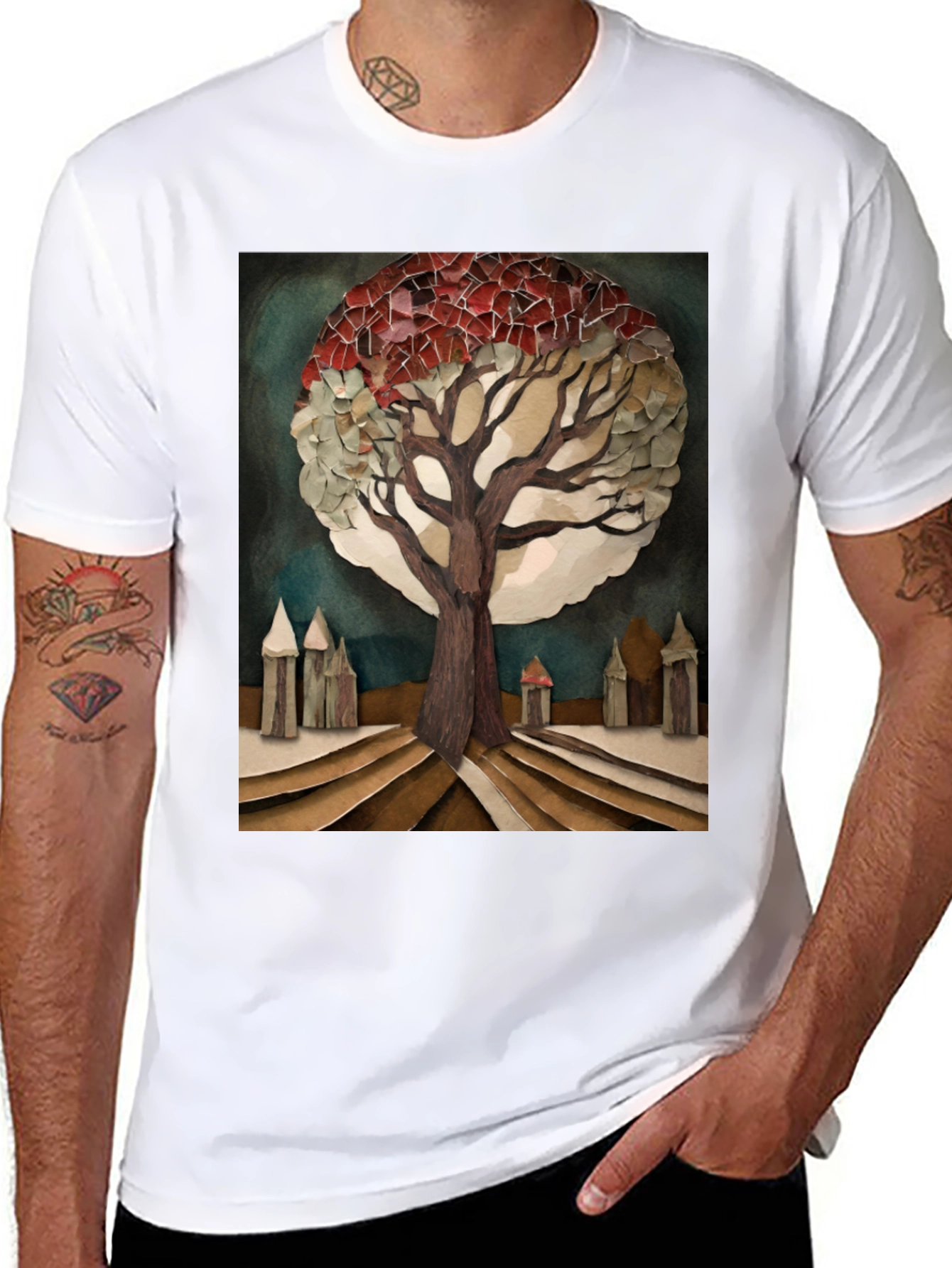 Artistic Tree Print Black T-Shirt