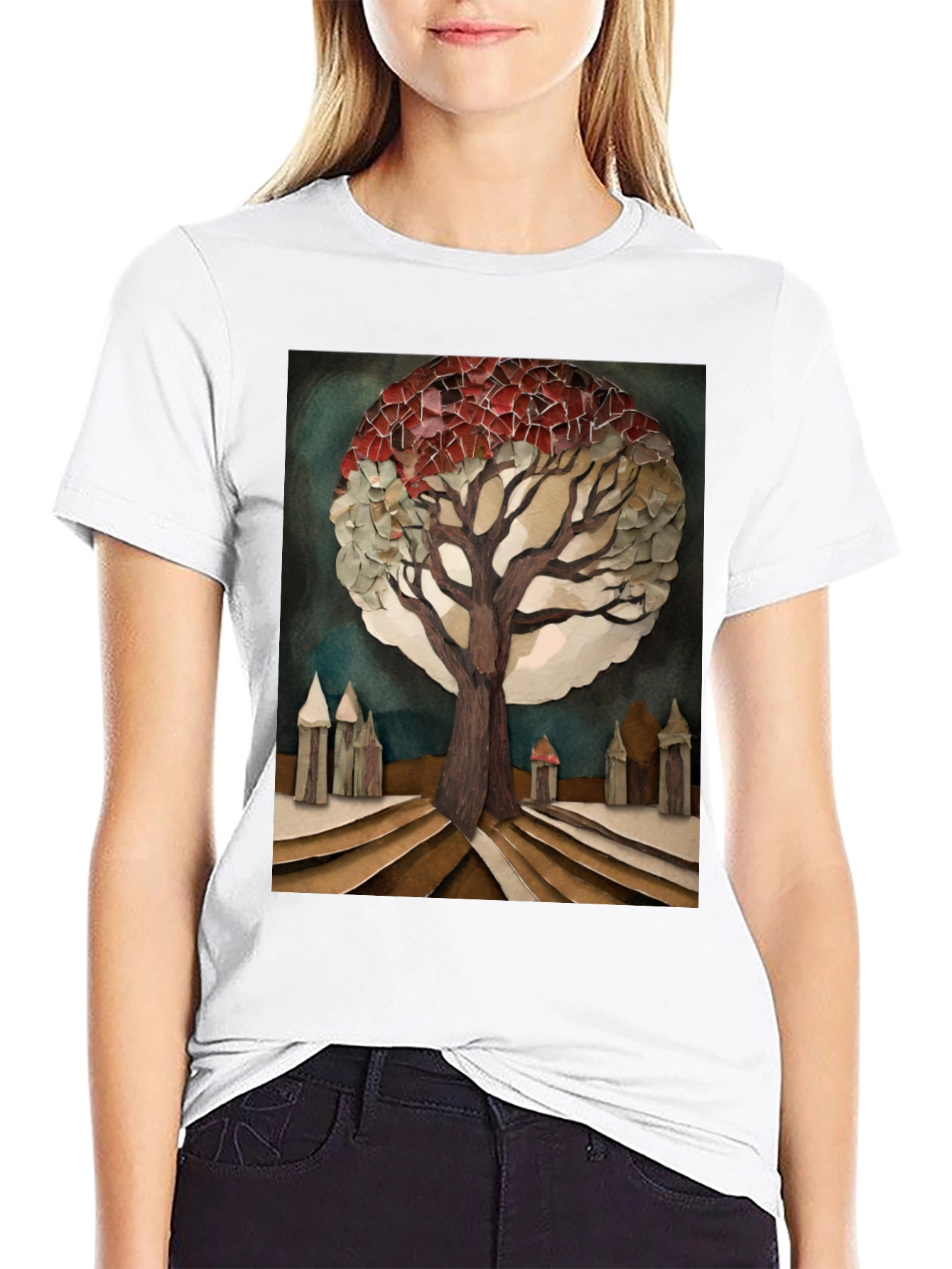 Artistic Tree Print Black T-Shirt