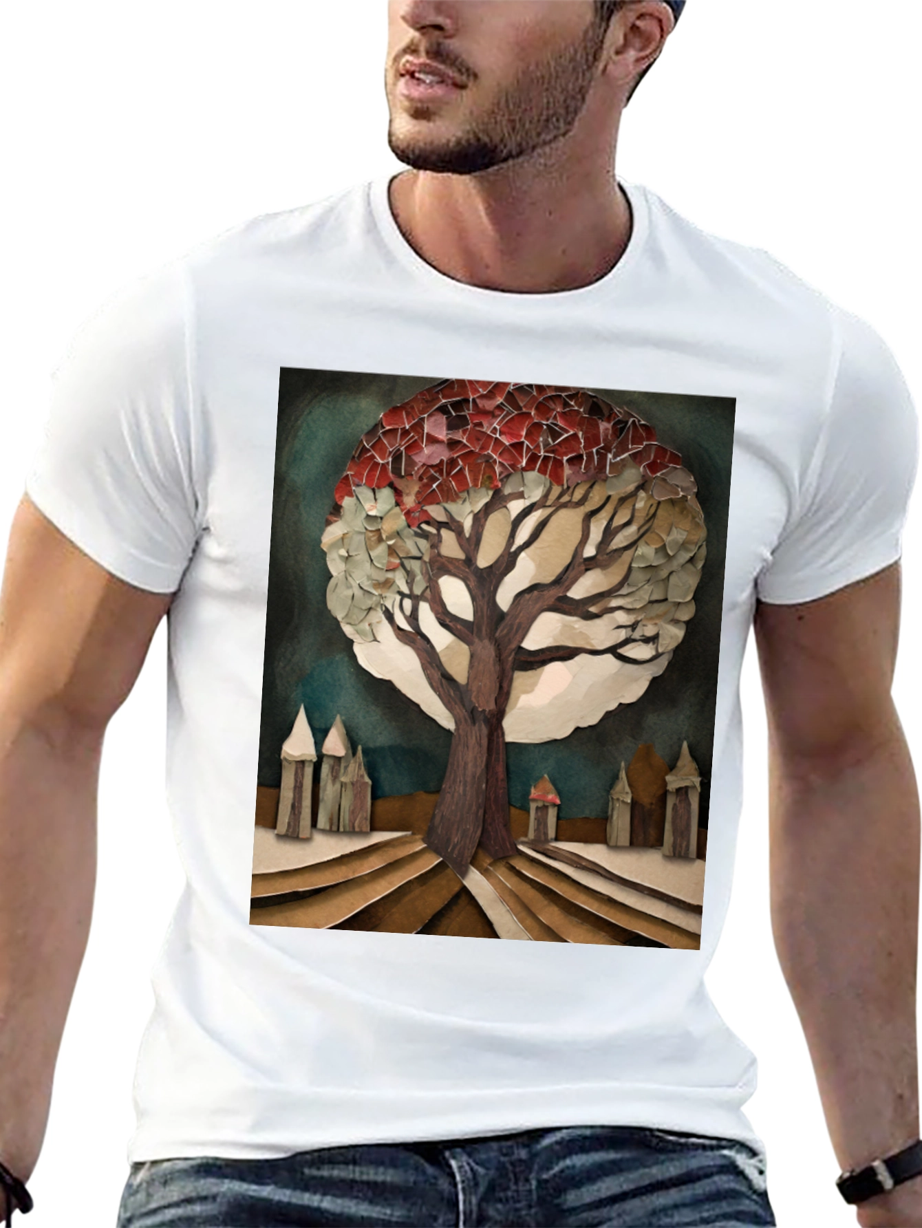 Artistic Tree Print Black T-Shirt