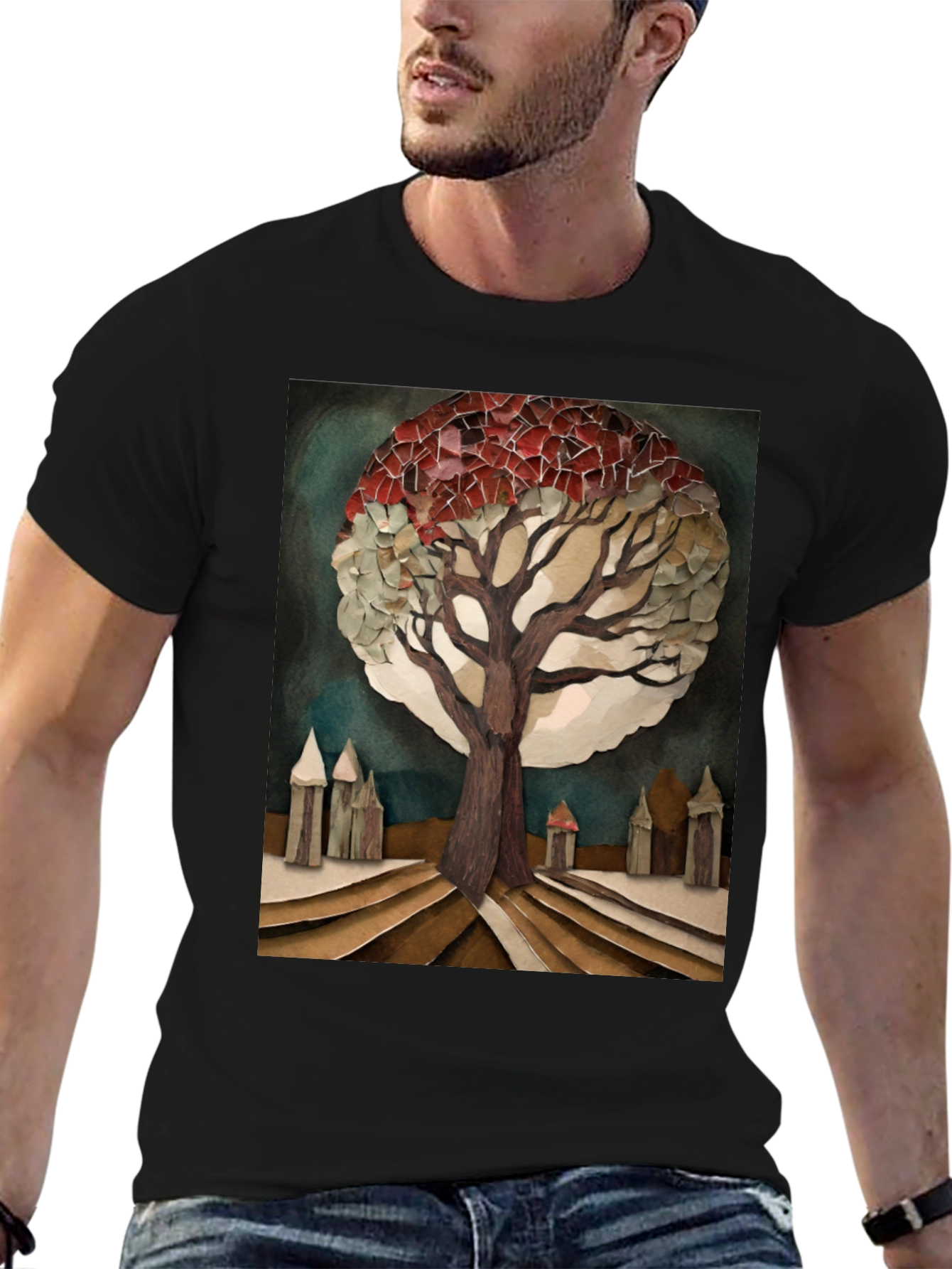 Artistic Tree Print Black T-Shirt