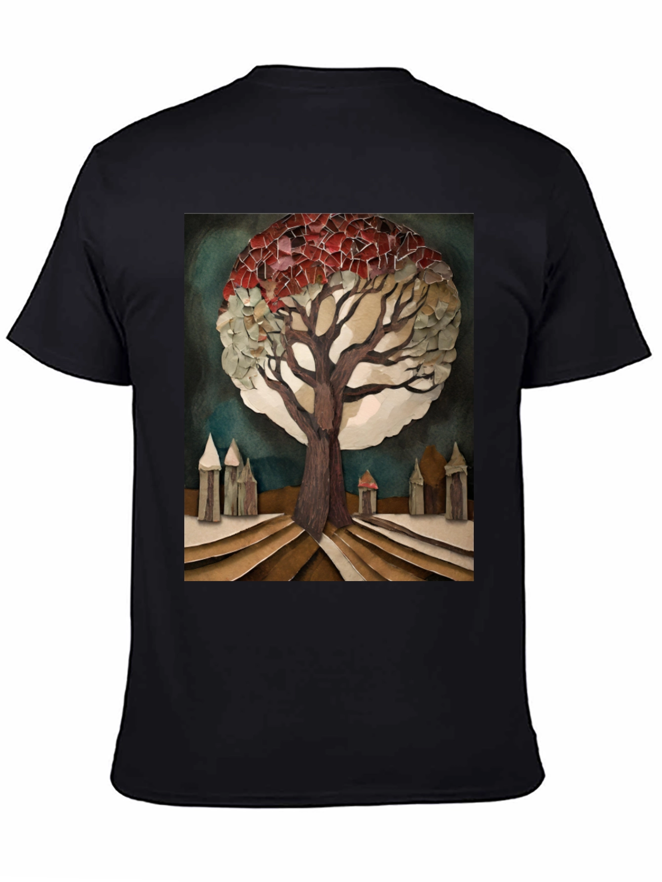 Artistic Tree Print Black T-Shirt